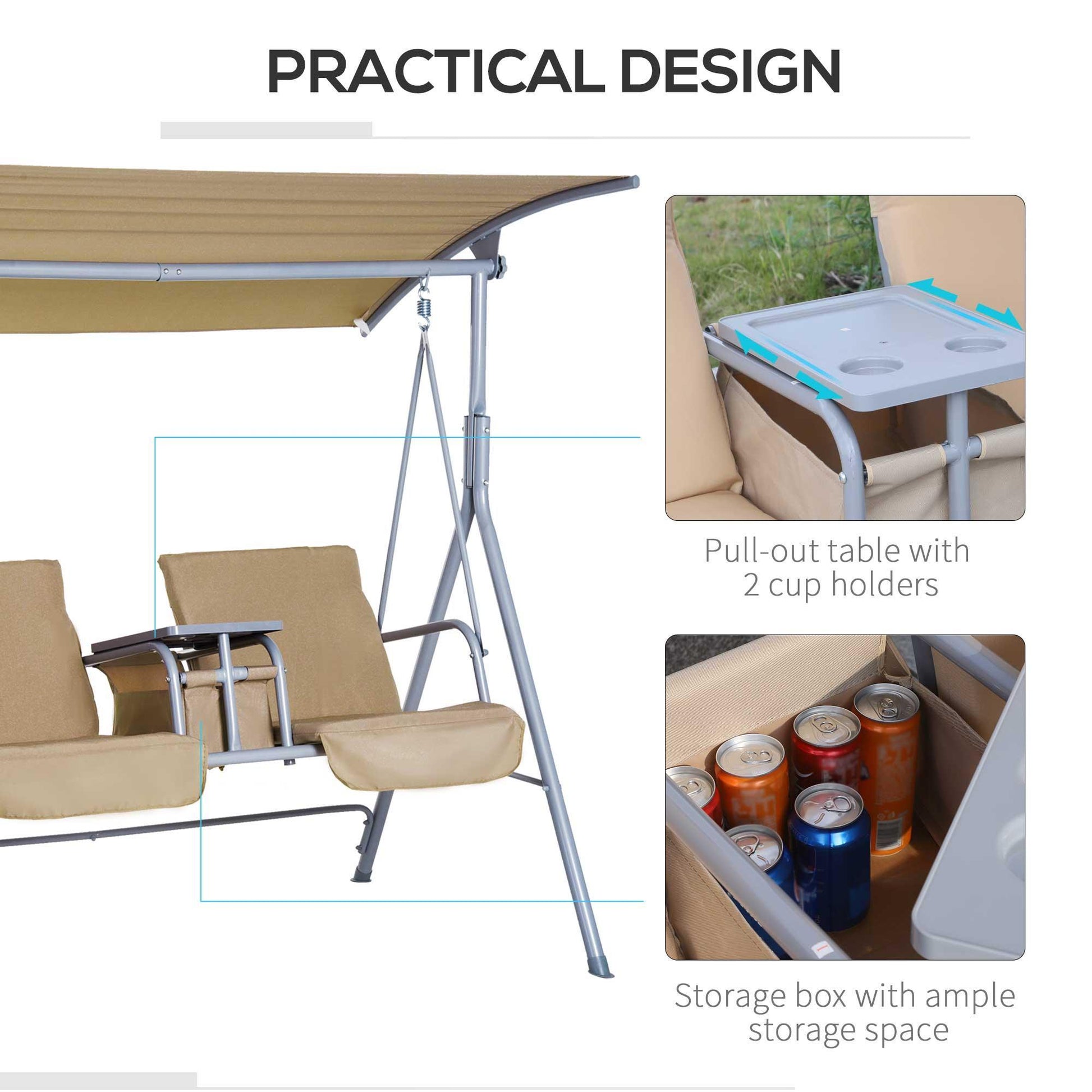 Outsunny Patio Swing Bench with Canopy - Beige - ALL4U RETAILER LTD