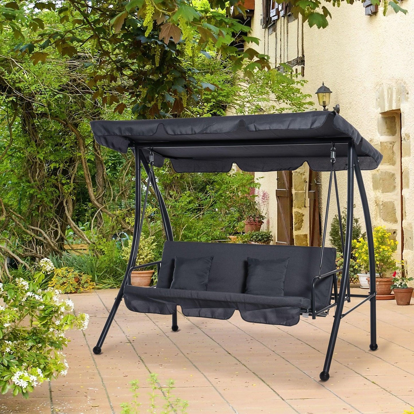 Outsunny Patio Swing with Tilt Canopy - Dark Grey - ALL4U RETAILER LTD