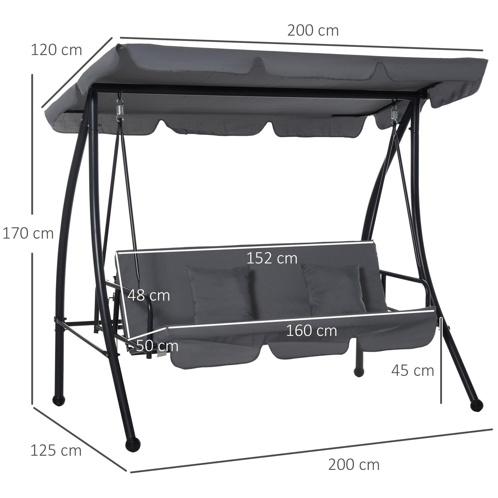 Outsunny Patio Swing with Tilt Canopy - Dark Grey - ALL4U RETAILER LTD