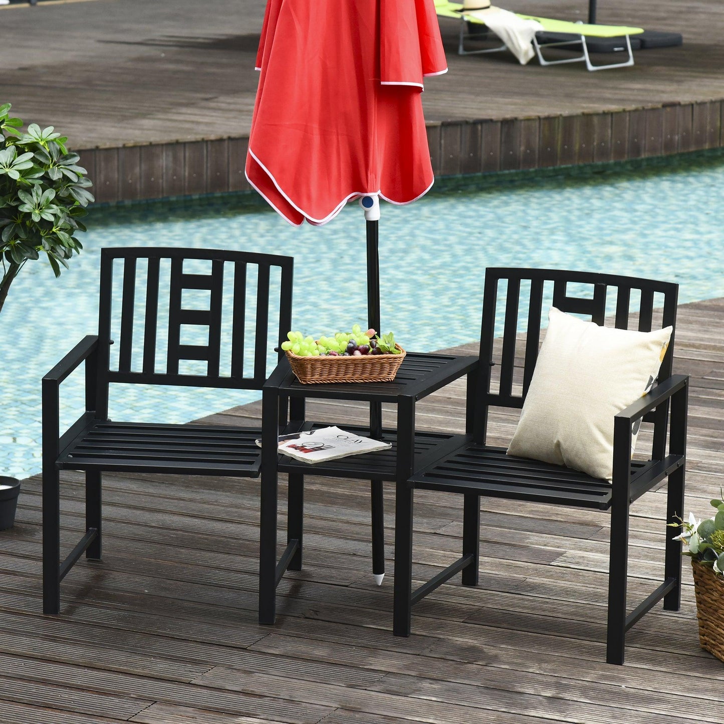 Outsunny Patio Tete-a-tete Chair Set with Coffee Table - ALL4U RETAILER LTD