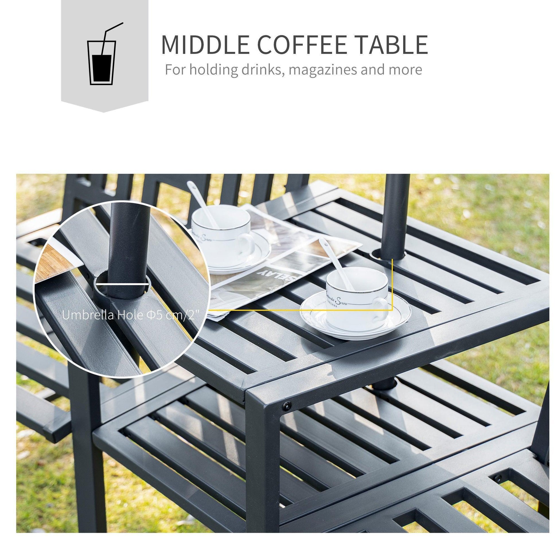 Outsunny Patio Tete-a-tete Chair Set with Coffee Table - ALL4U RETAILER LTD