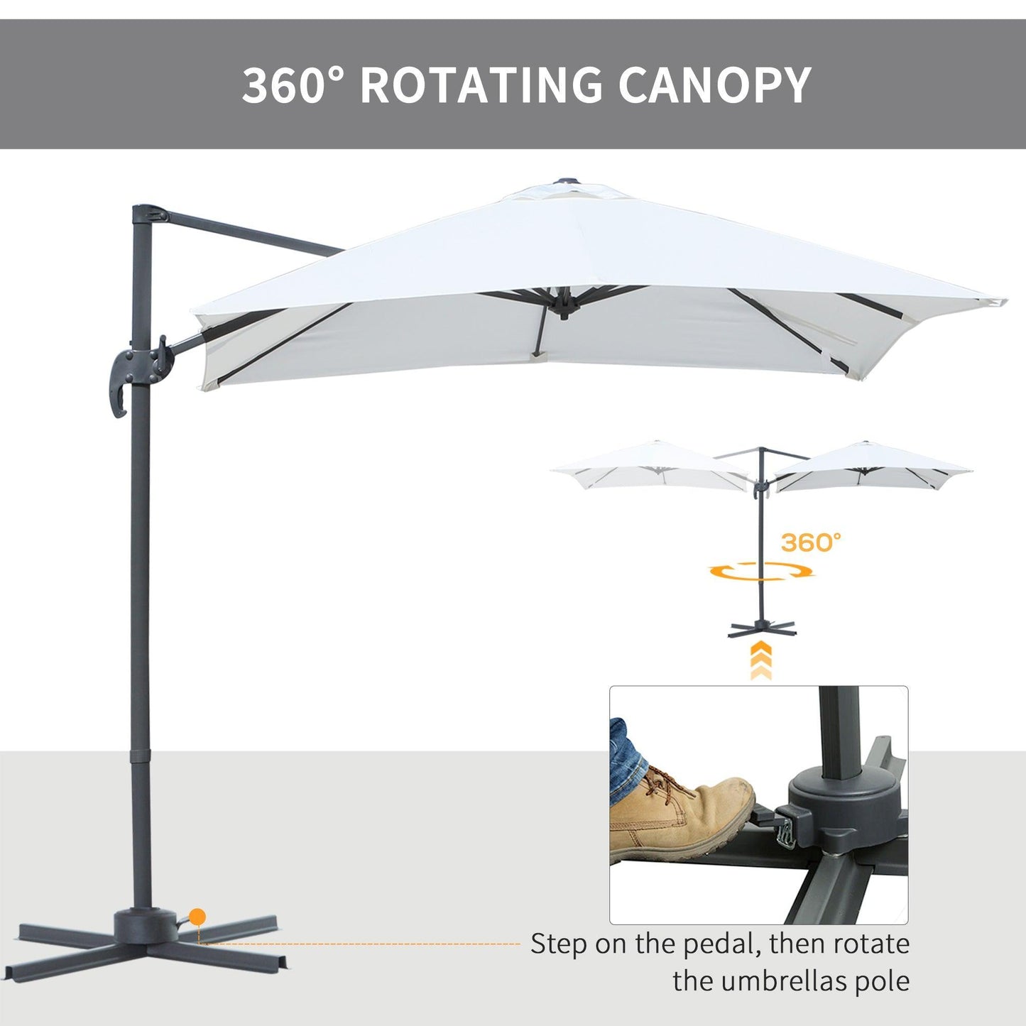 Outsunny Patio Umbrella 2.5x2.5m: Crank Handle, 360° Rotation - ALL4U RETAILER LTD