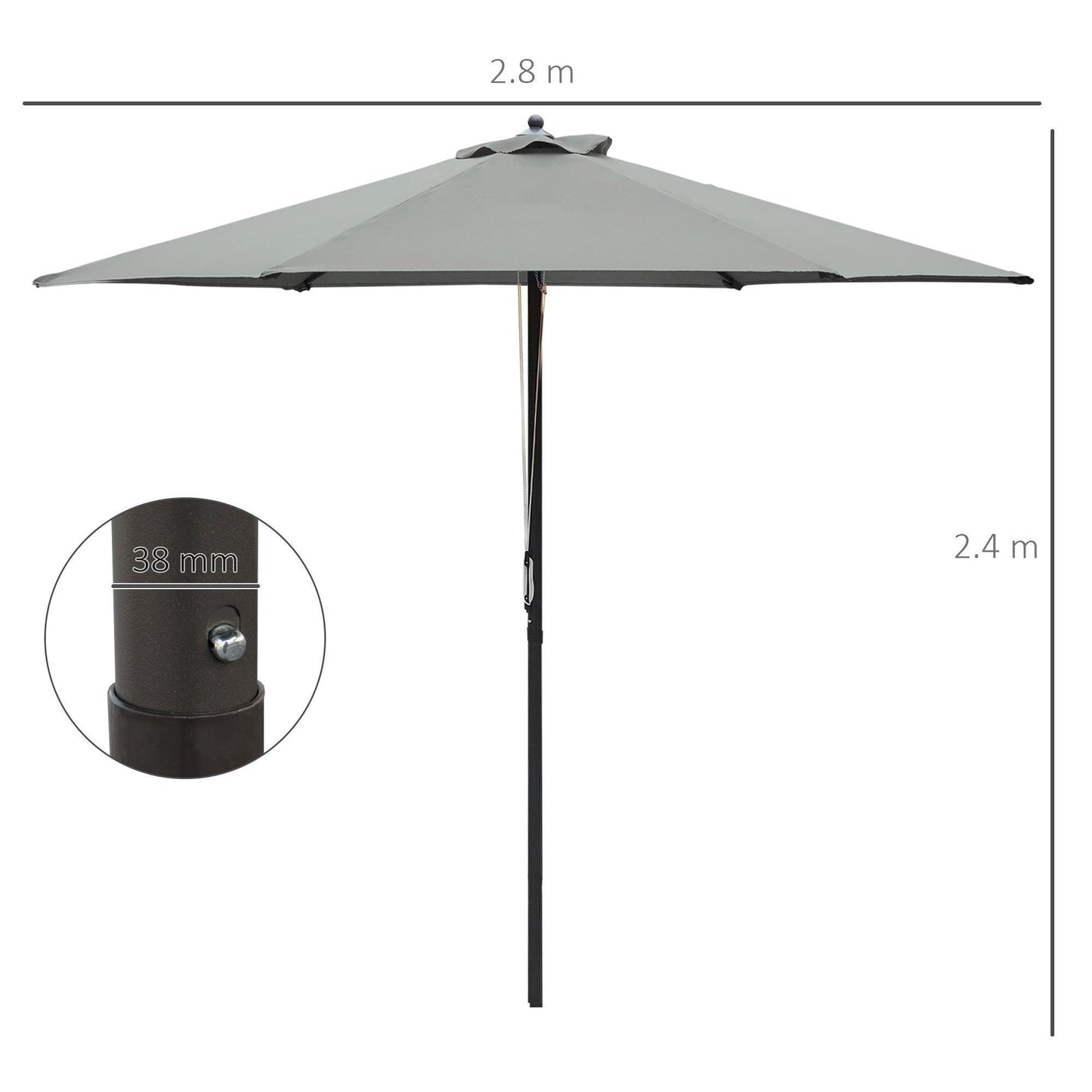 Outsunny Patio Umbrella - 6 Ribs, Dark Grey - ALL4U RETAILER LTD