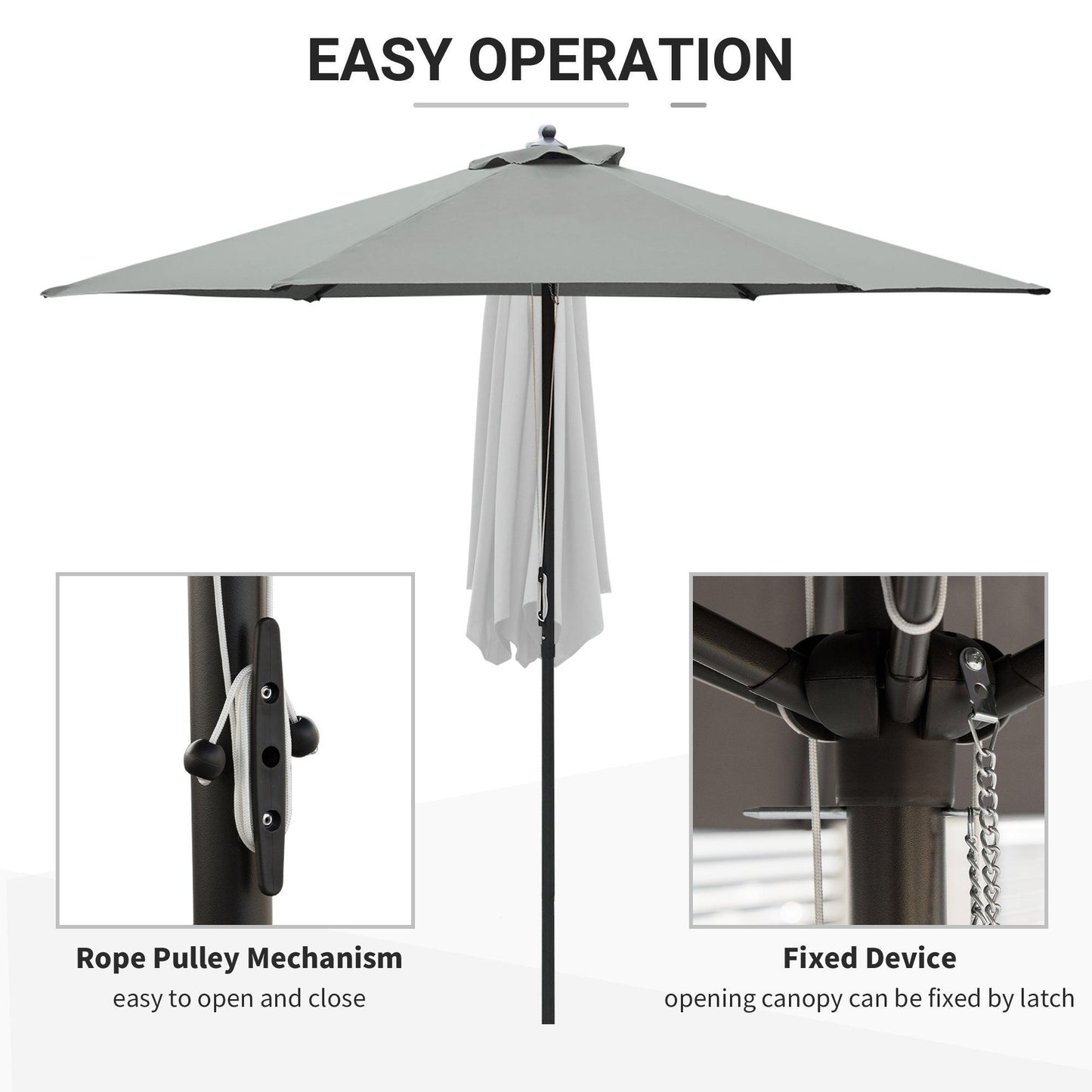 Outsunny Patio Umbrella - 6 Ribs, Dark Grey - ALL4U RETAILER LTD