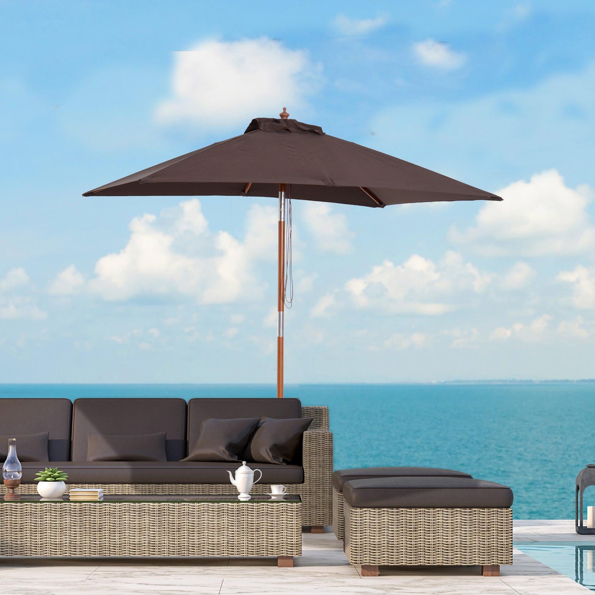 Outsunny Patio Umbrella - Bamboo Sunshade Canopy with Tilt Mechanism - ALL4U RETAILER LTD