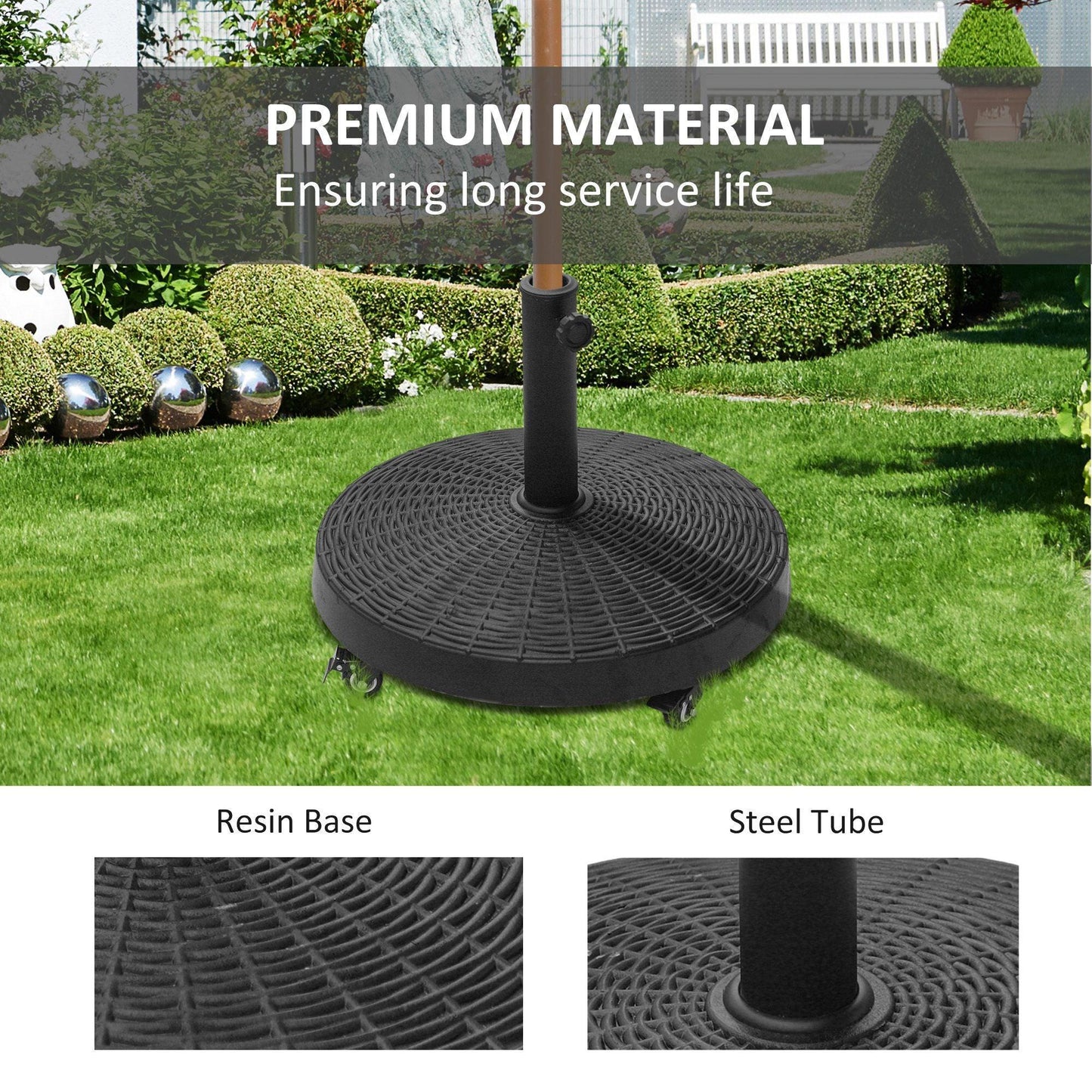 Outsunny Patio Umbrella Base with Wheels - 23kg - ALL4U RETAILER LTD