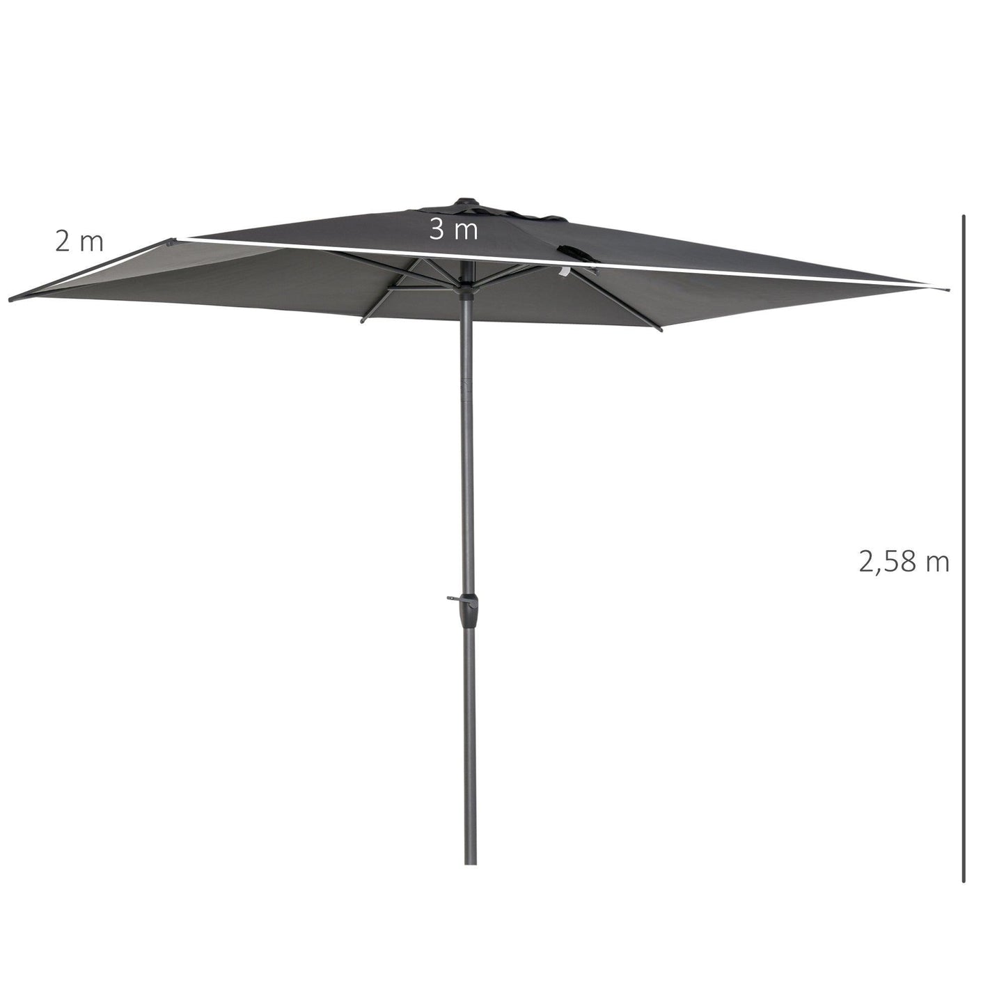 Outsunny Patio Umbrella - Dark Grey, 3x2m - ALL4U RETAILER LTD