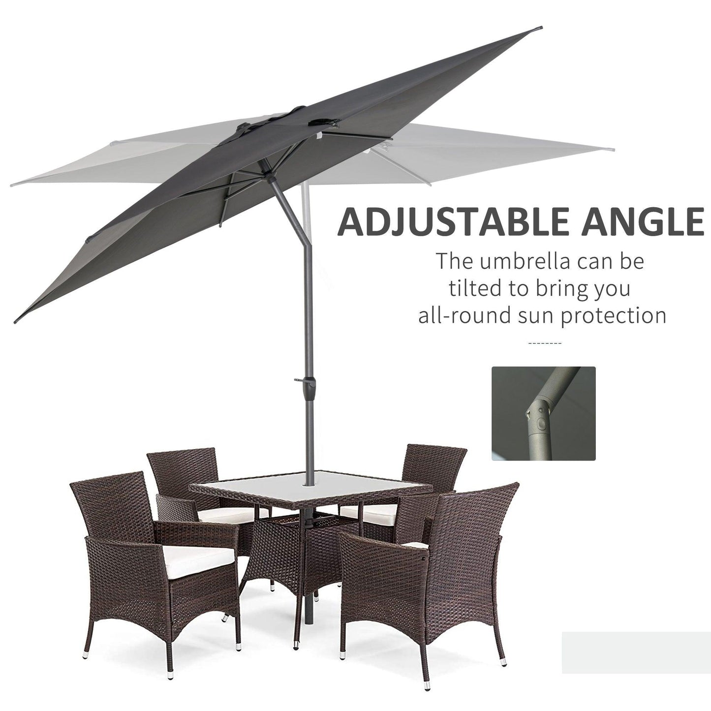 Outsunny Patio Umbrella - Dark Grey, 3x2m - ALL4U RETAILER LTD