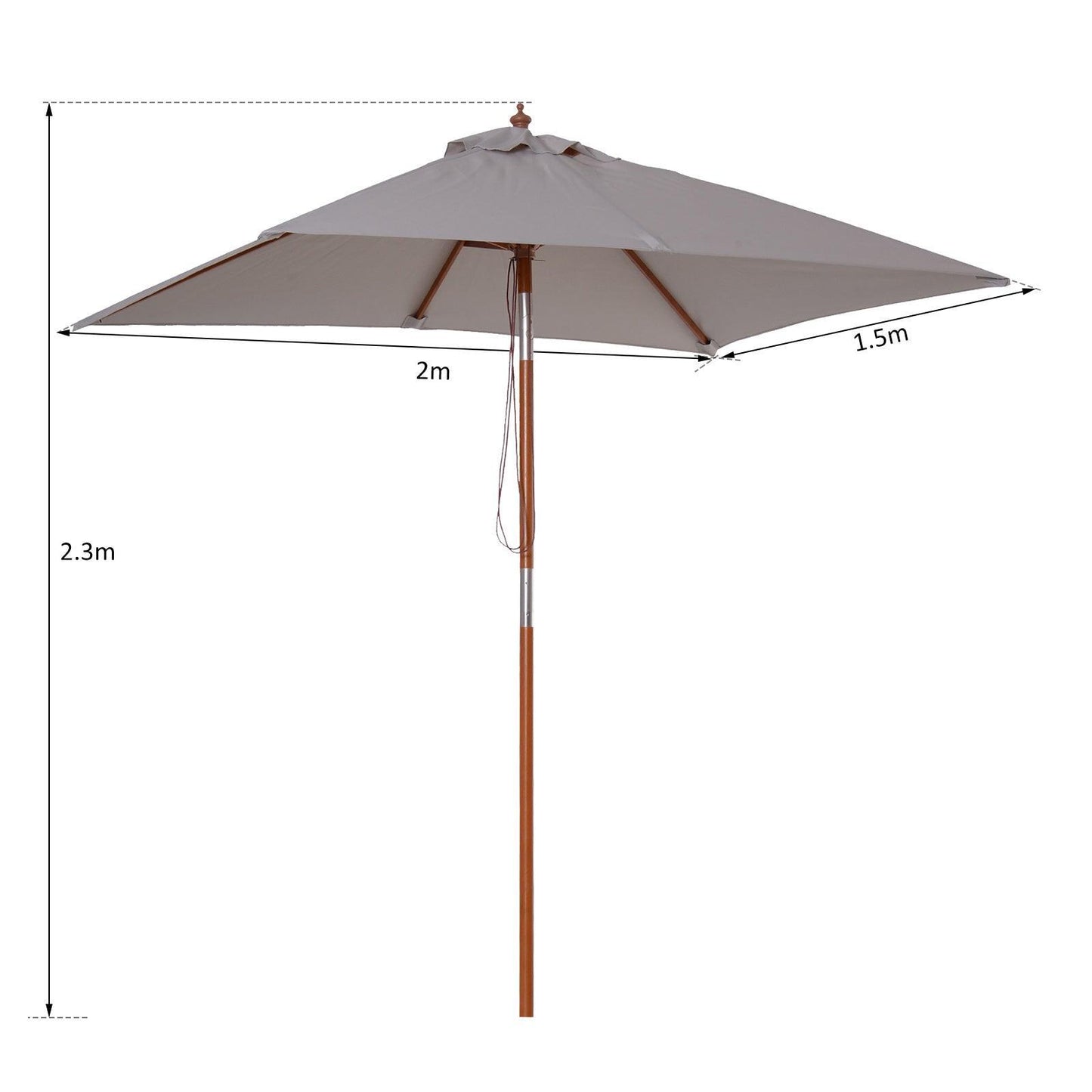 Outsunny Patio Umbrella - Grey 2m x 1.5m - ALL4U RETAILER LTD