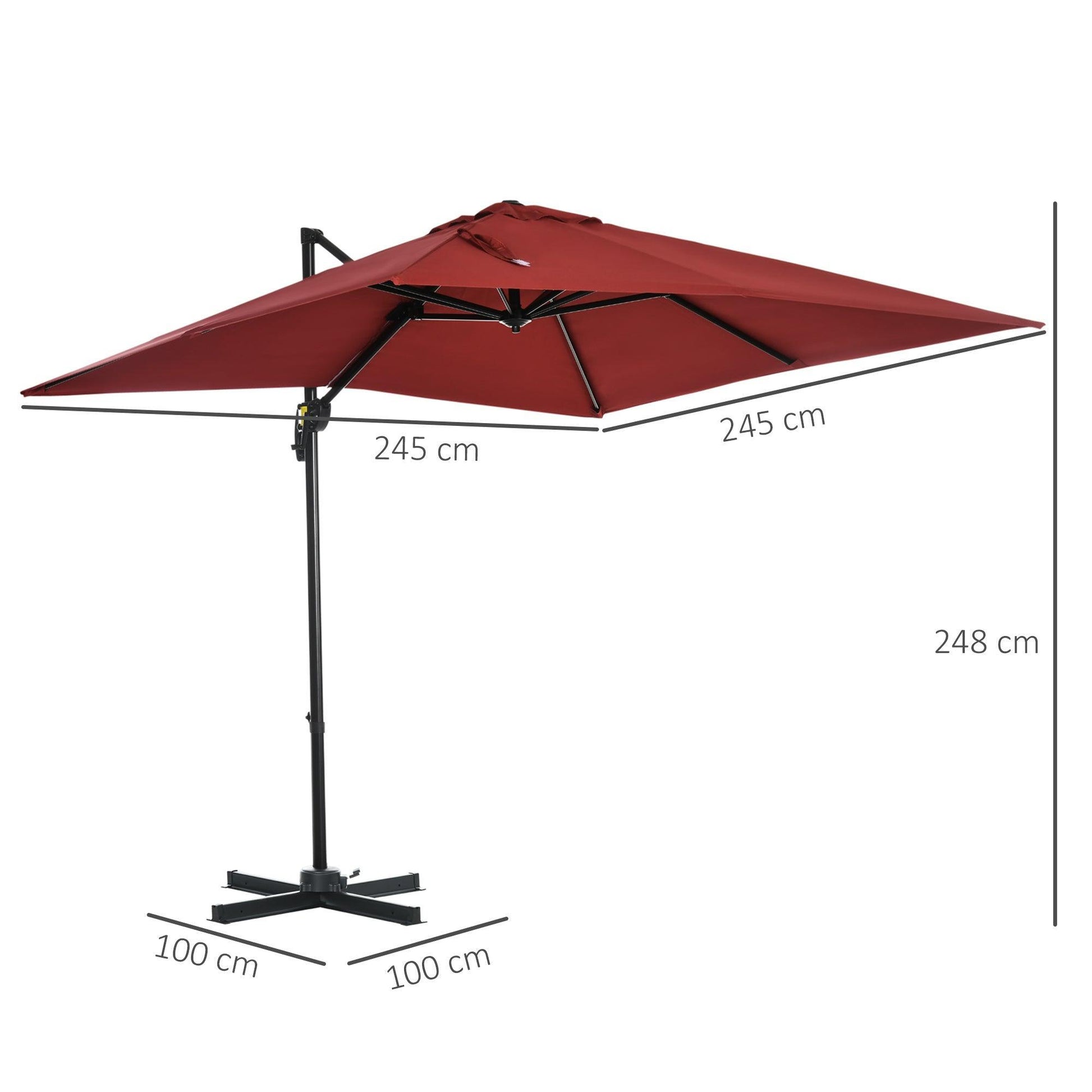 Outsunny Patio Umbrella Offset Hanging Canopy - Wine Red - ALL4U RETAILER LTD