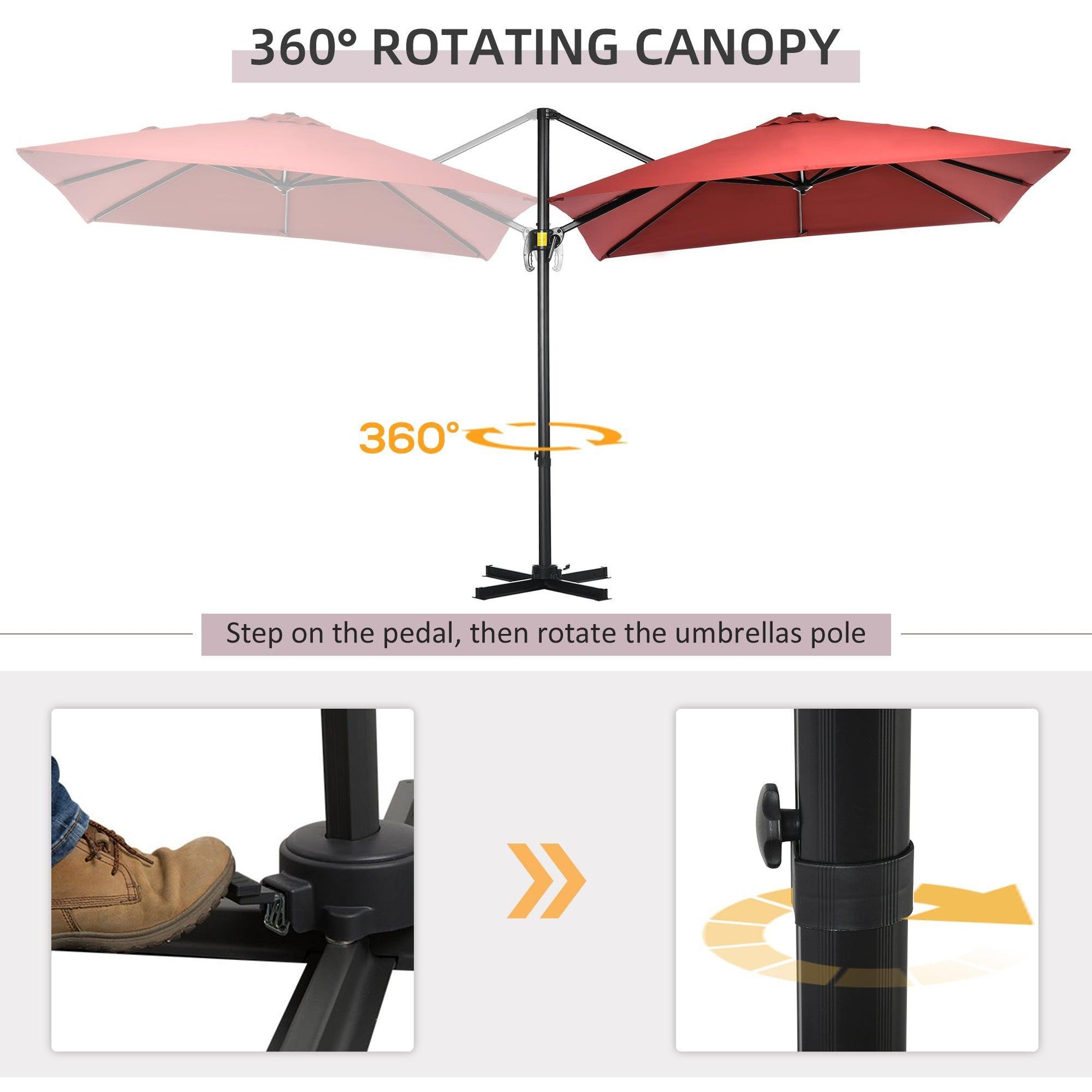 Outsunny Patio Umbrella Offset Hanging Canopy - Wine Red - ALL4U RETAILER LTD