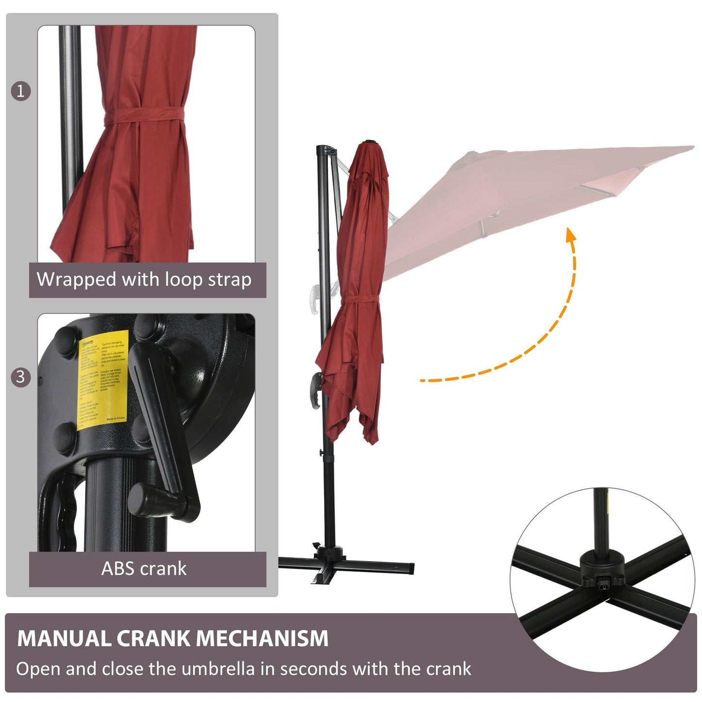 Outsunny Patio Umbrella Offset Hanging Canopy - Wine Red - ALL4U RETAILER LTD