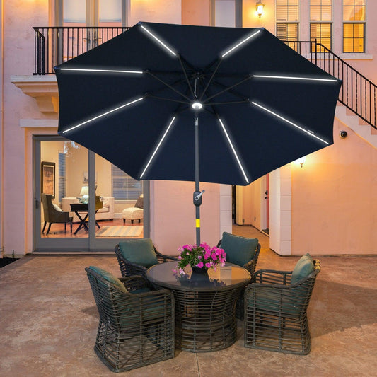 Outsunny Patio Umbrella - Solar LED, Angled Canopy, Blue - ALL4U RETAILER LTD