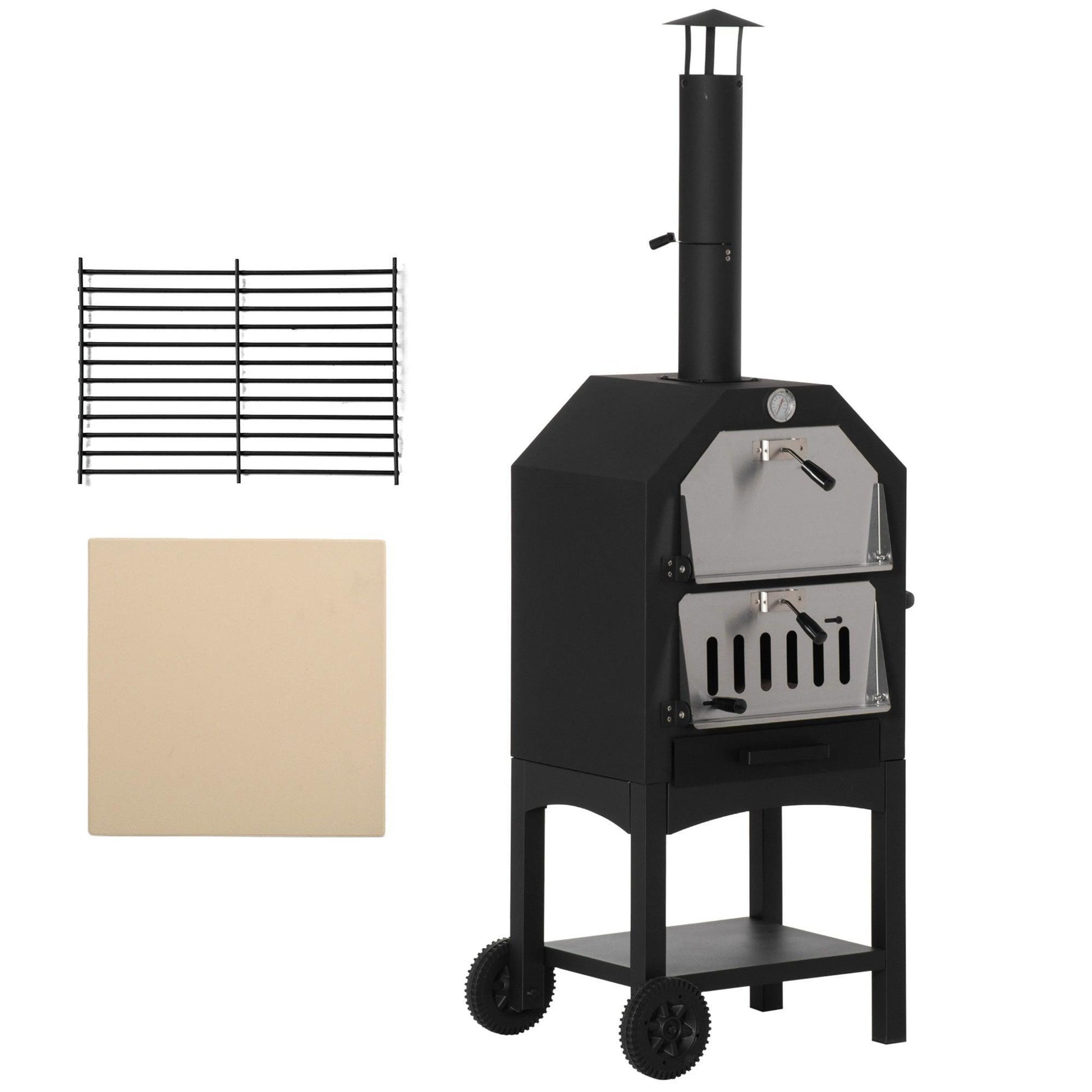 Outsunny Pizza Oven BBQ Grill - Charcoal, Freestanding with Chimney - ALL4U RETAILER LTD