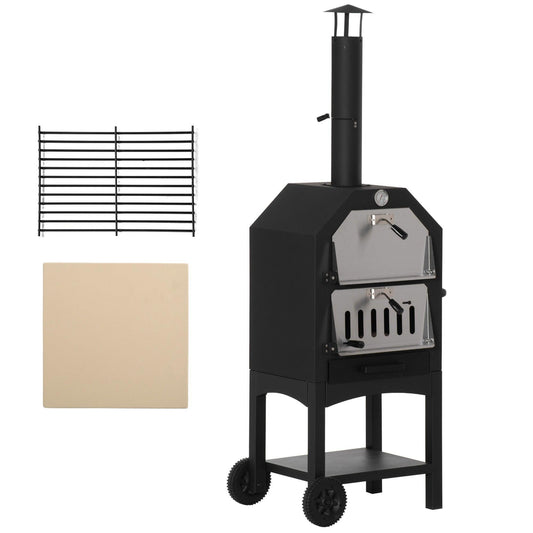Outsunny Pizza Oven BBQ Grill - Charcoal, Freestanding with Chimney - ALL4U RETAILER LTD