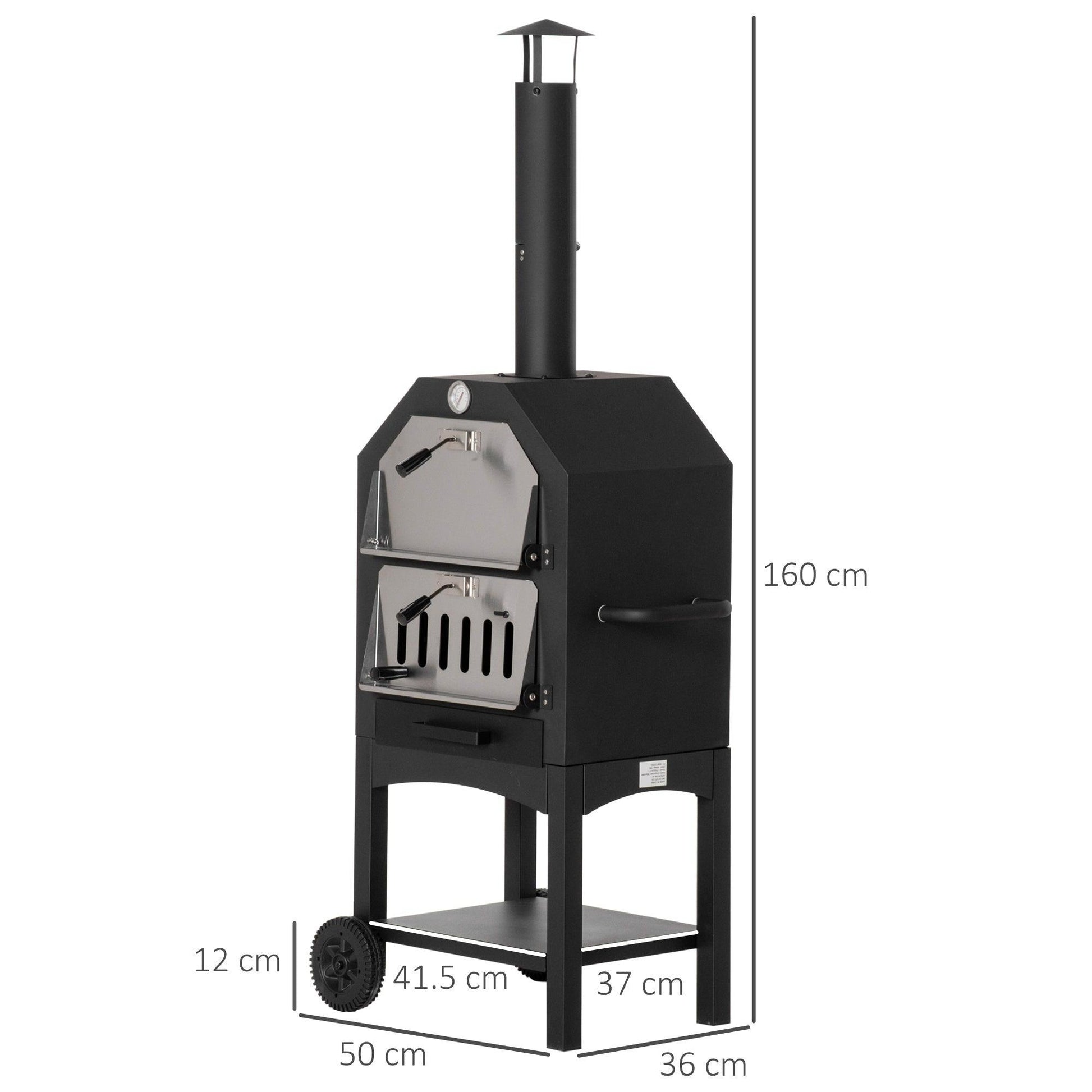 Outsunny Pizza Oven BBQ Grill - Charcoal, Freestanding with Chimney - ALL4U RETAILER LTD