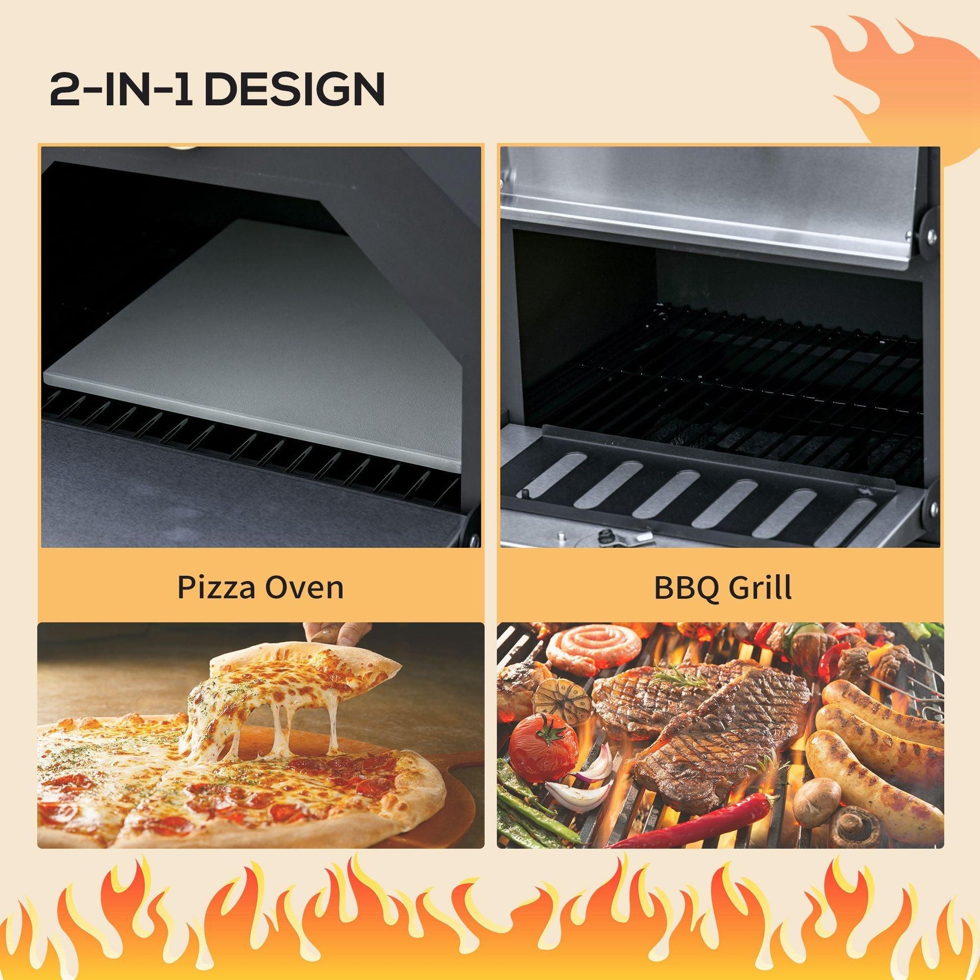 Outsunny Pizza Oven BBQ Grill - Charcoal, Freestanding with Chimney - ALL4U RETAILER LTD