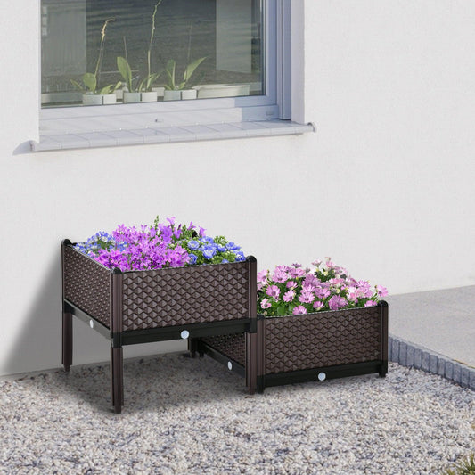 Outsunny Plastic Raised Garden Beds - Self-Watering, Set of 2 - ALL4U RETAILER LTD