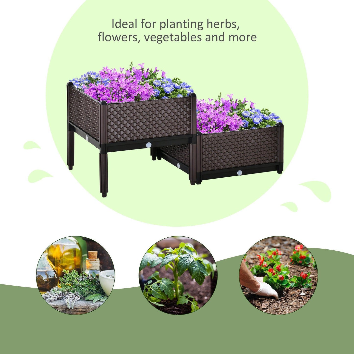 Outsunny Plastic Raised Garden Beds - Self-Watering, Set of 2 - ALL4U RETAILER LTD