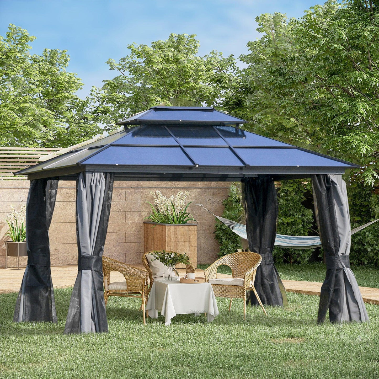 Outsunny Polycarbonate Gazebo - Double-Tier Roof & Aluminum Frame - ALL4U RETAILER LTD