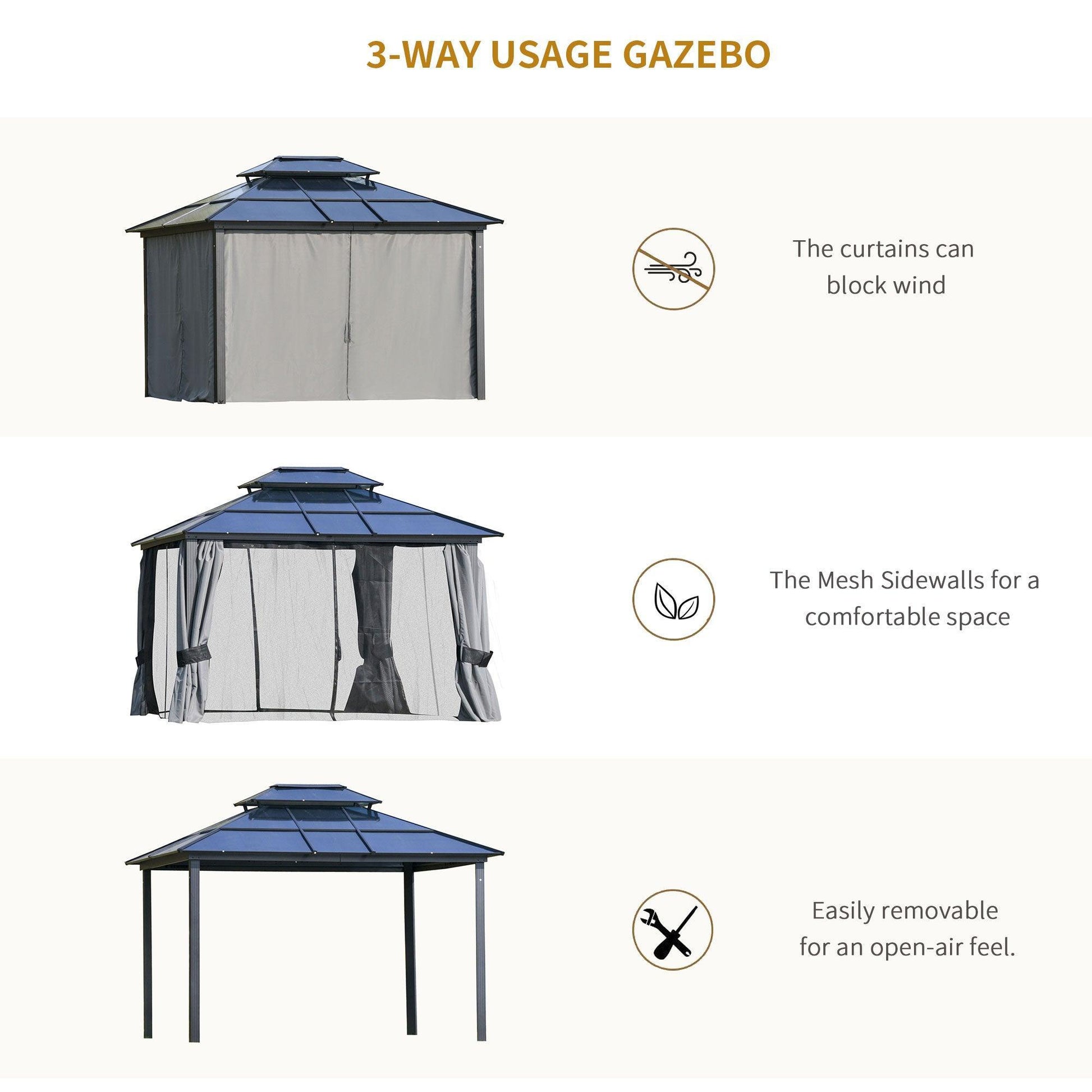 Outsunny Polycarbonate Gazebo - Double-Tier Roof & Aluminum Frame - ALL4U RETAILER LTD