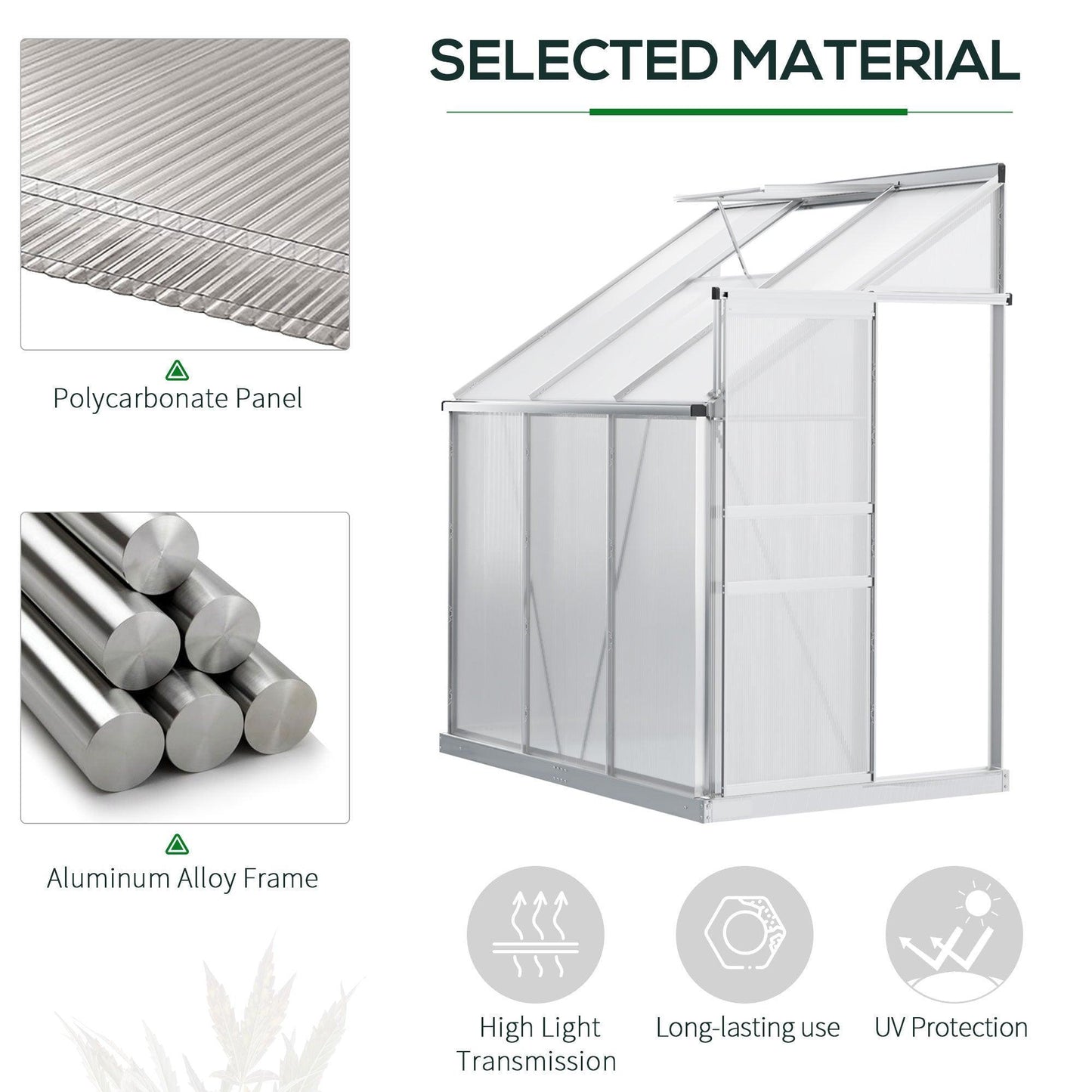 Outsunny Polycarbonate Lean-to Greenhouse 6x4 ft - Adjustable Roof - ALL4U RETAILER LTD