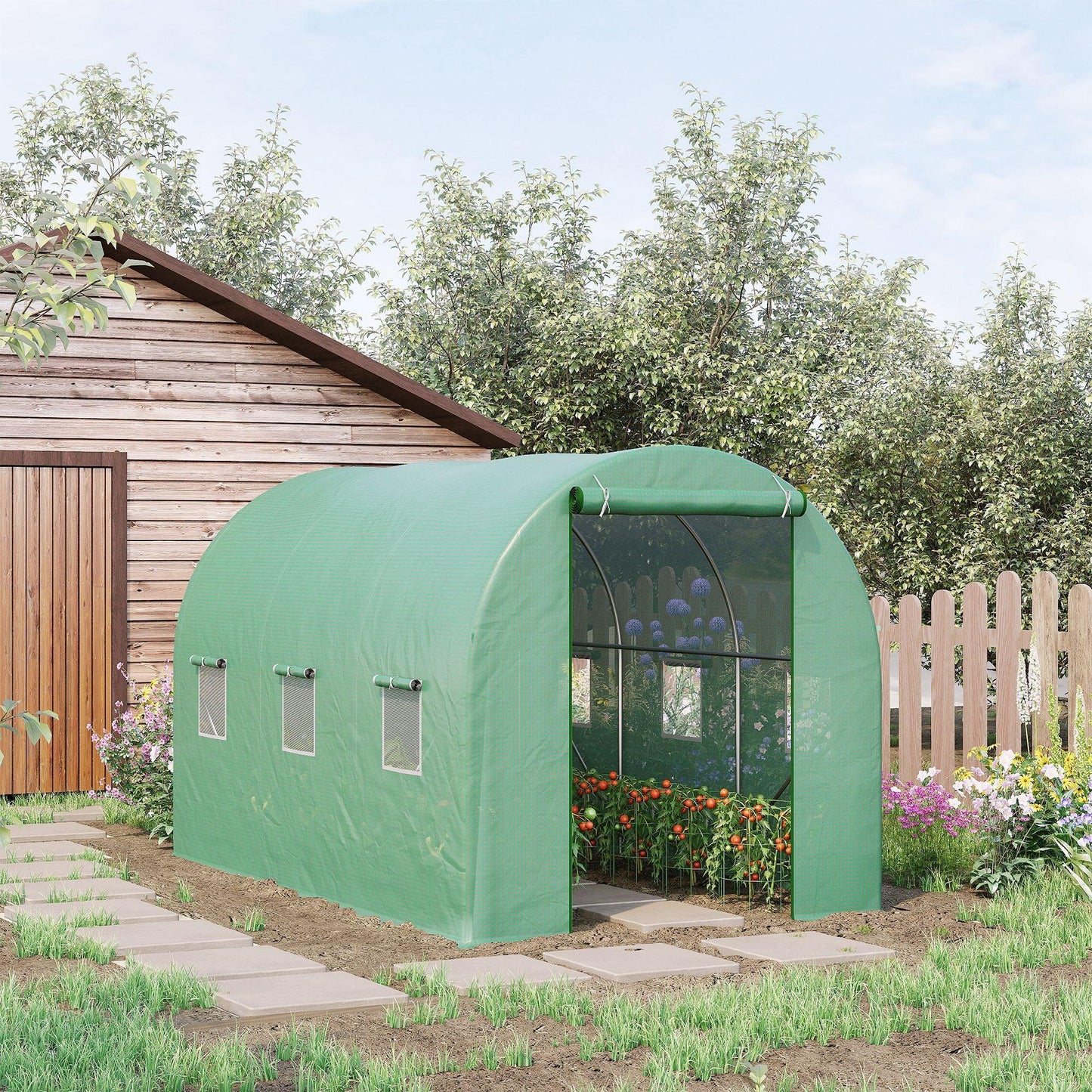 Outsunny Polytunnel Greenhouse: Walk-in Tent with Roll Up Door - ALL4U RETAILER LTD