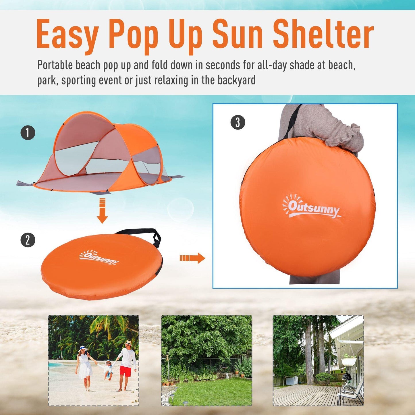 Outsunny Pop up Beach Tent - Orange - ALL4U RETAILER LTD