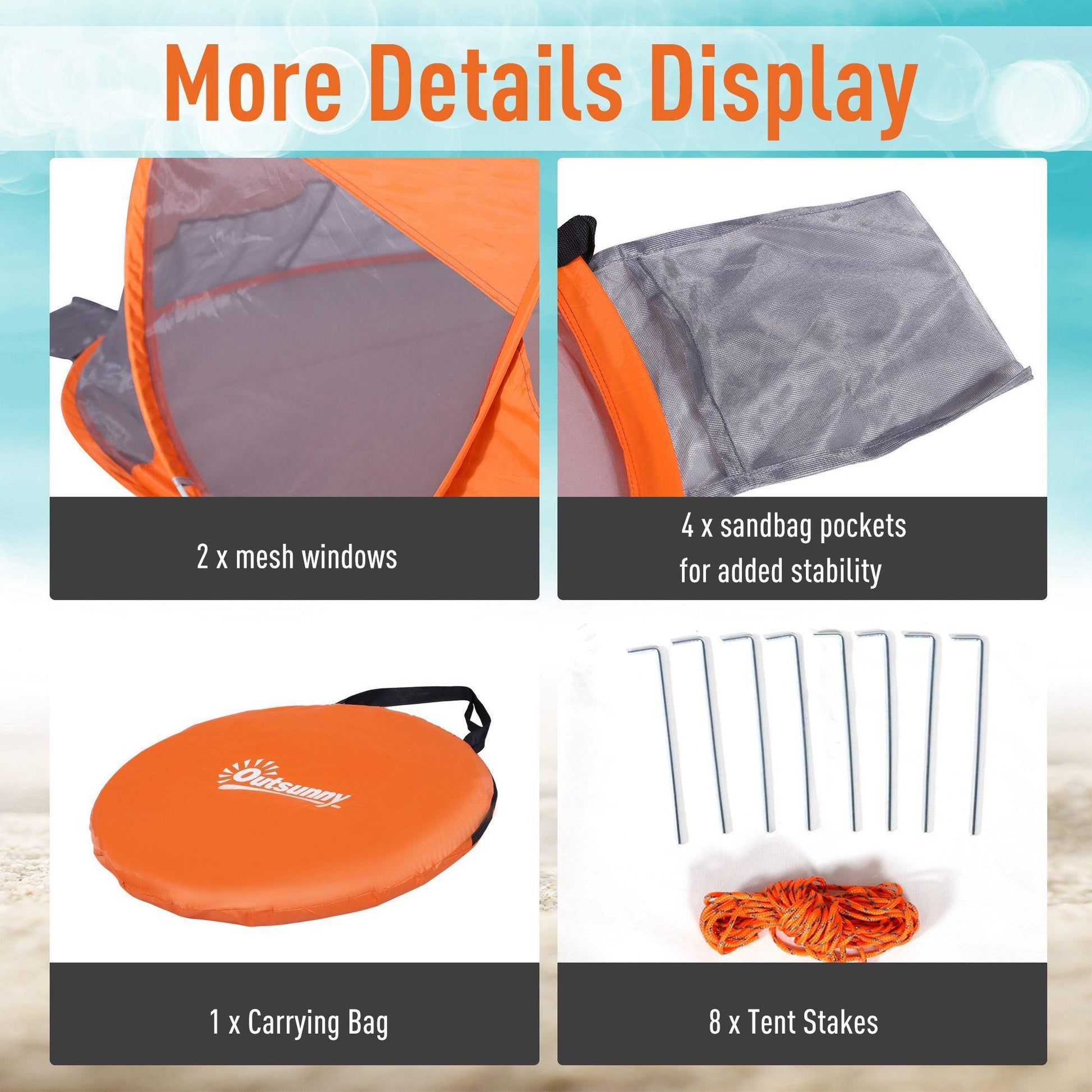 Outsunny Pop up Beach Tent - Orange - ALL4U RETAILER LTD