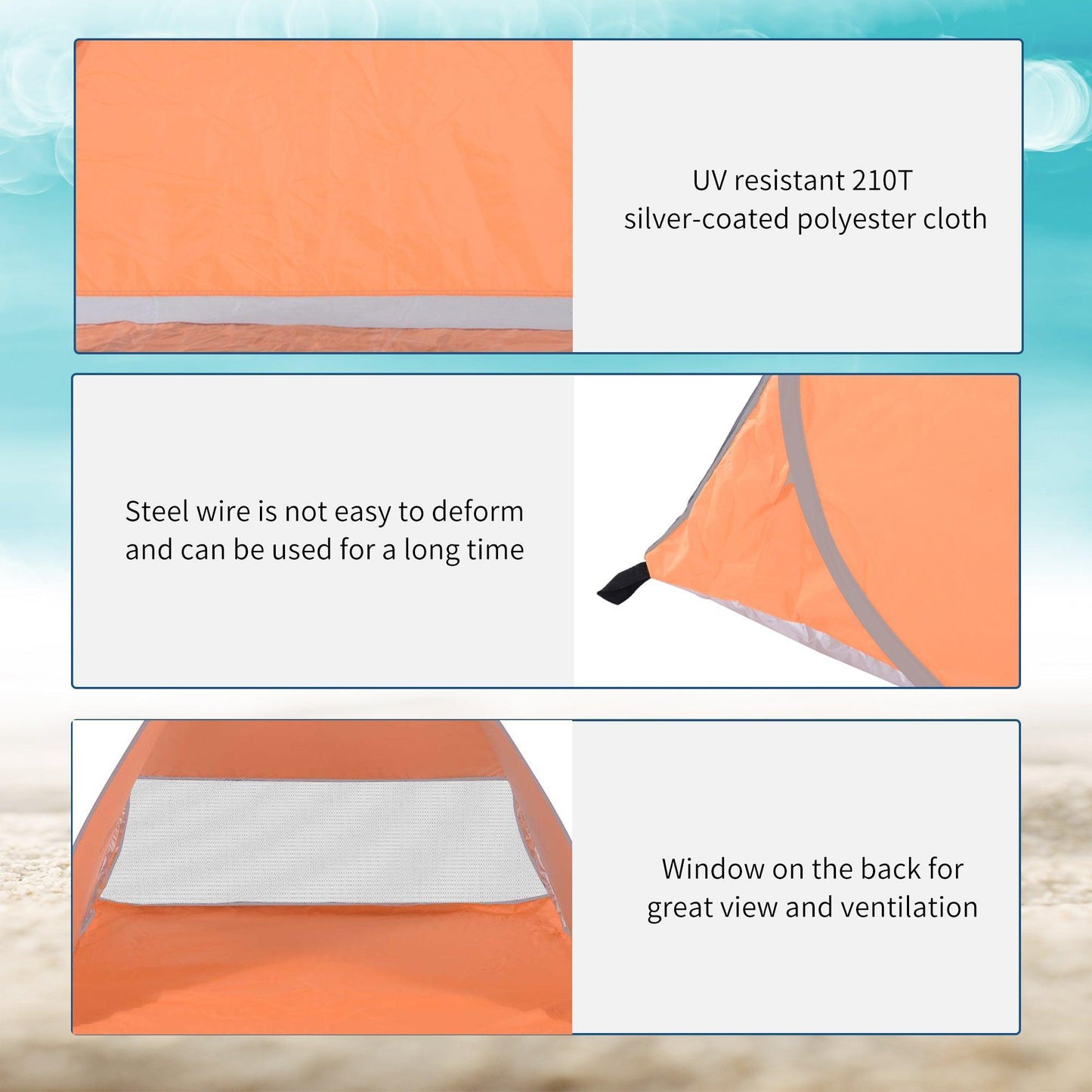 Outsunny Pop-up Beach Tent, UV Protection for 2, Orange - ALL4U RETAILER LTD