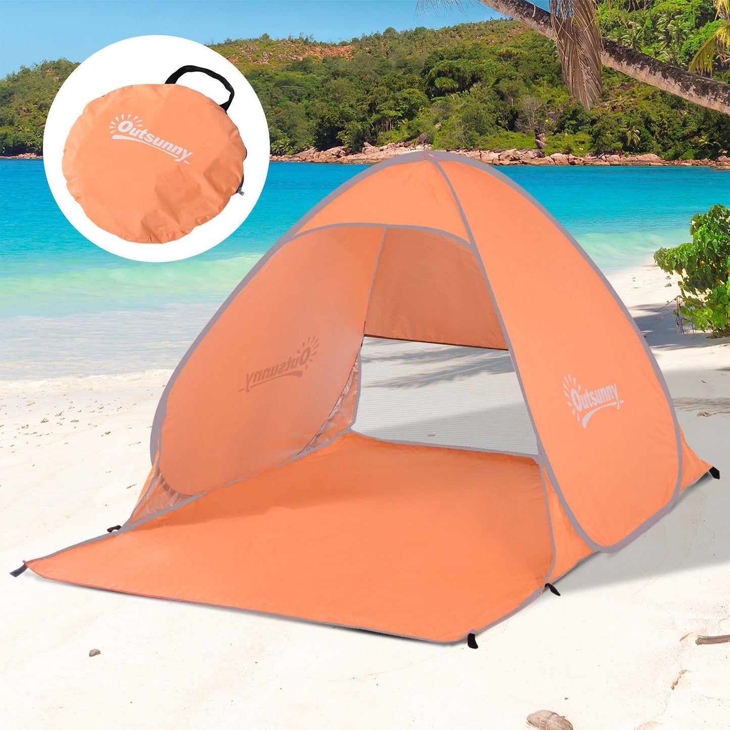 Outsunny Pop-up Beach Tent, UV Protection for 2, Orange - ALL4U RETAILER LTD