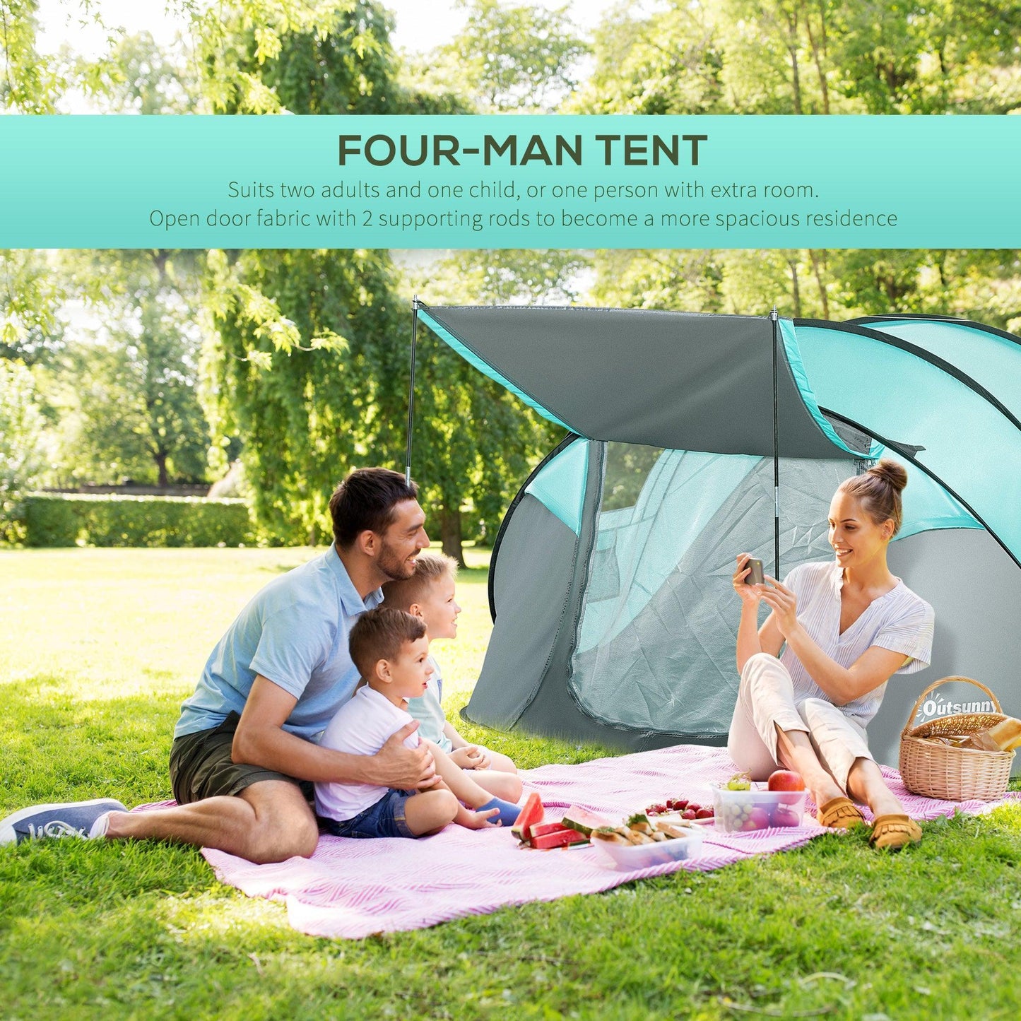 Outsunny Pop Up Camping Tent - 4 Person - ALL4U RETAILER LTD