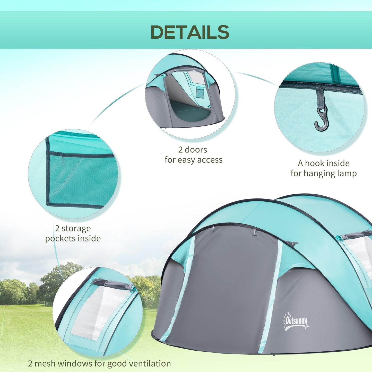 Outsunny Pop Up Camping Tent - 4 Person - ALL4U RETAILER LTD