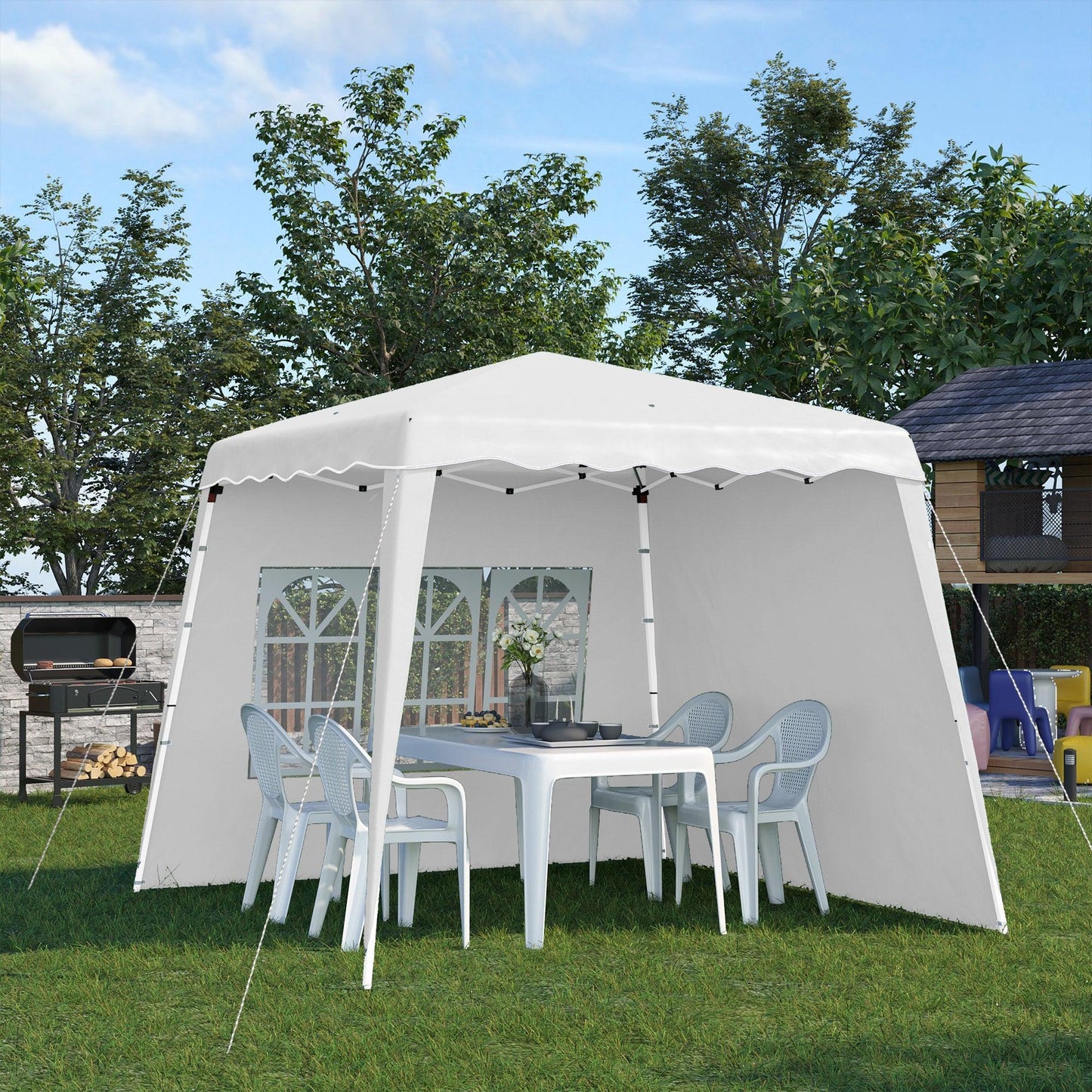 Outsunny Pop Up Gazebo - White, 2.9m, Slant Legs - ALL4U RETAILER LTD