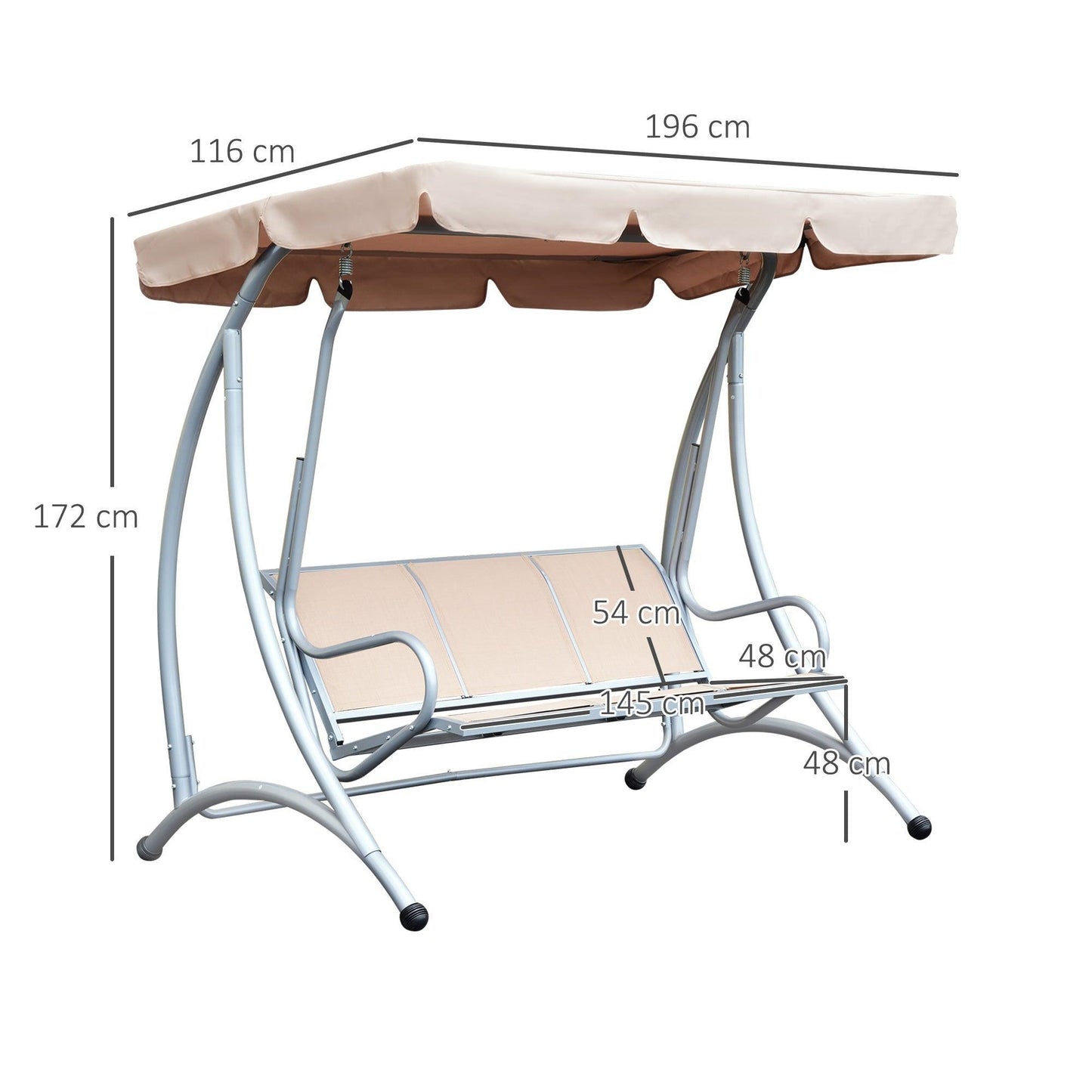 Outsunny Porch Swing Chair with Canopy - Beige - ALL4U RETAILER LTD