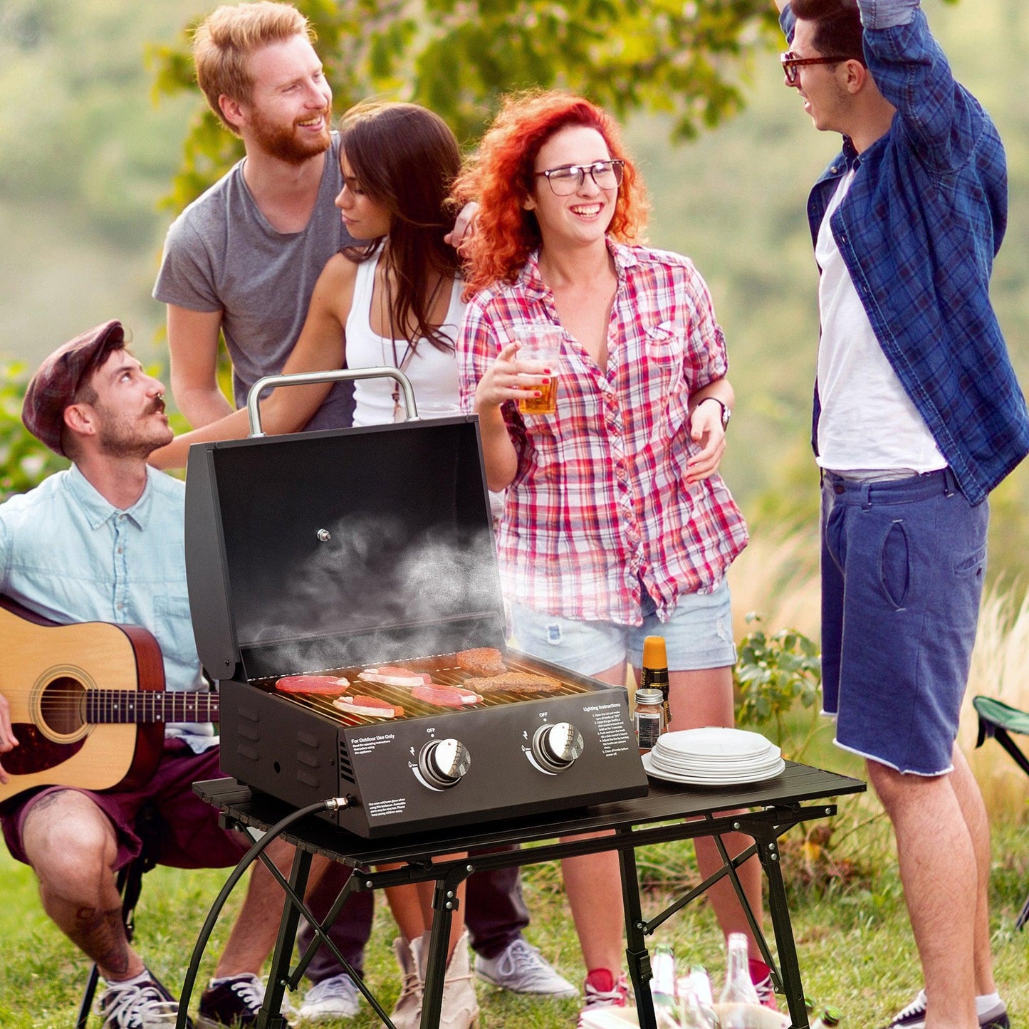 Outsunny Portable 2-Burner Gas BBQ Grill - Black - ALL4U RETAILER LTD