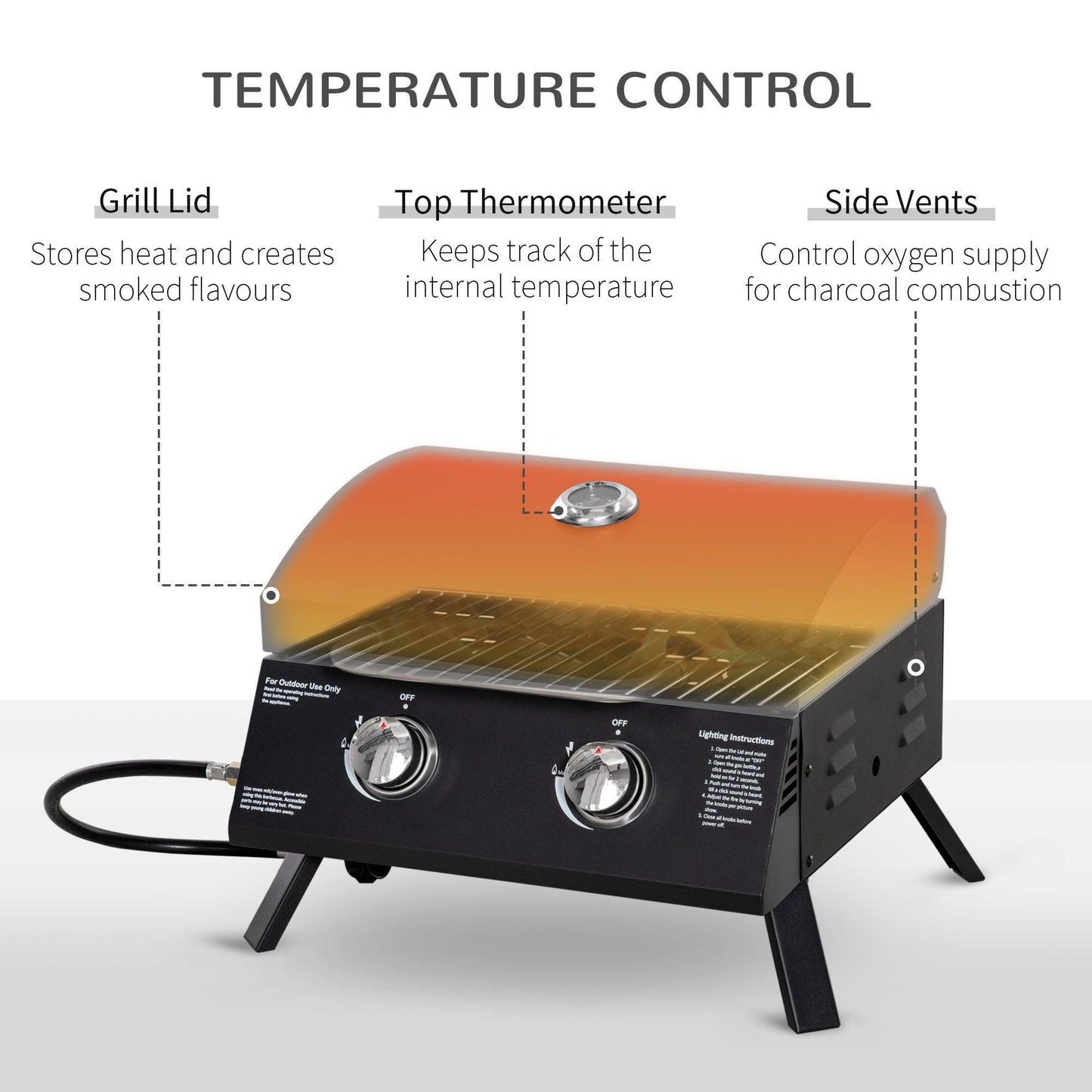 Outsunny Portable 2-Burner Gas BBQ Grill - Black - ALL4U RETAILER LTD