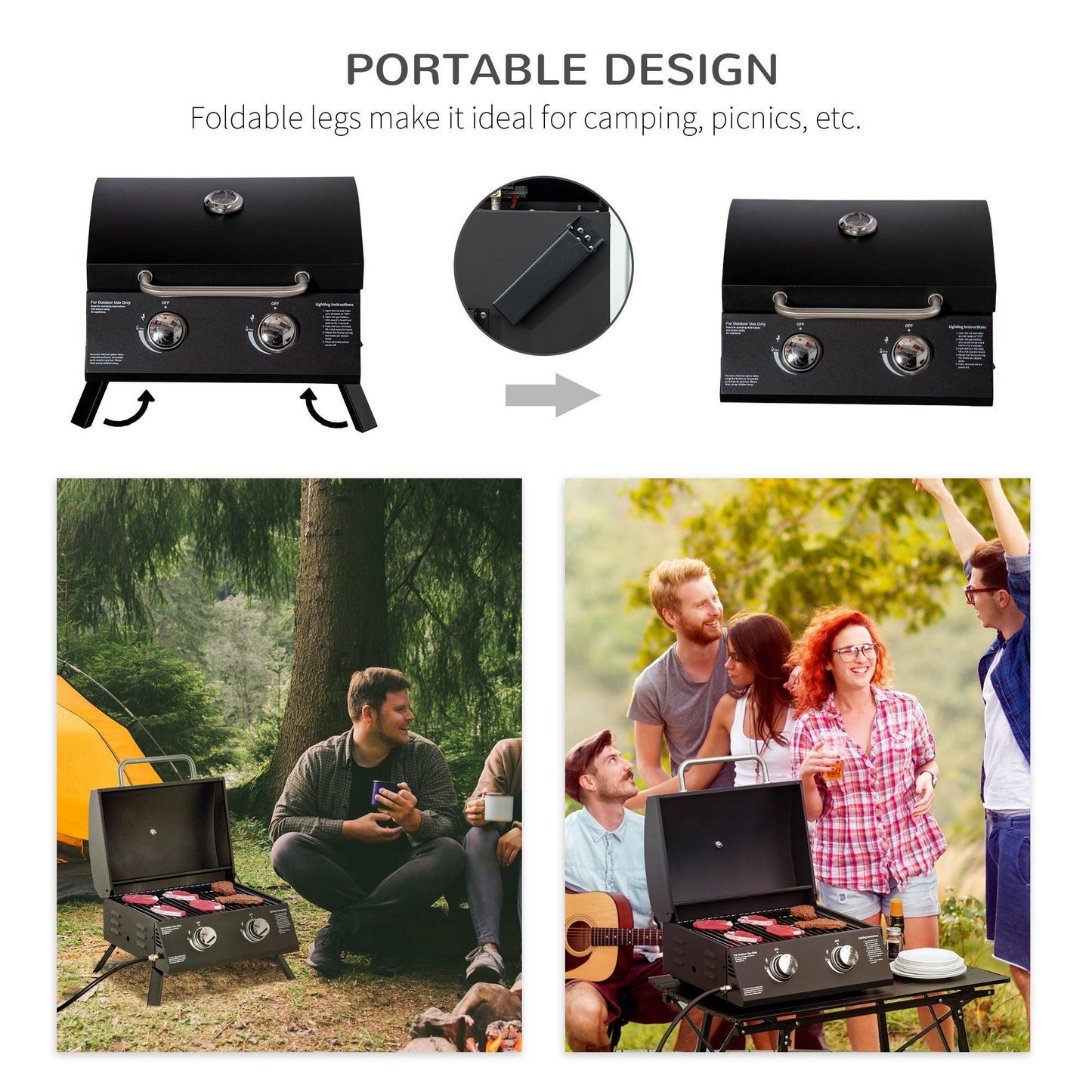 Outsunny Portable 2-Burner Gas BBQ Grill - Black - ALL4U RETAILER LTD