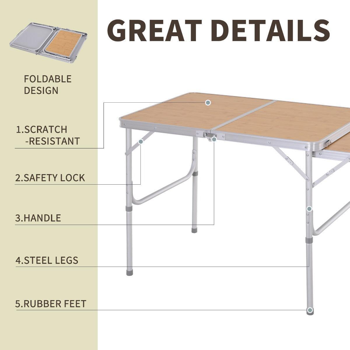 Outsunny Portable Aluminium Picnic Table (3ft) - Silver - ALL4U RETAILER LTD