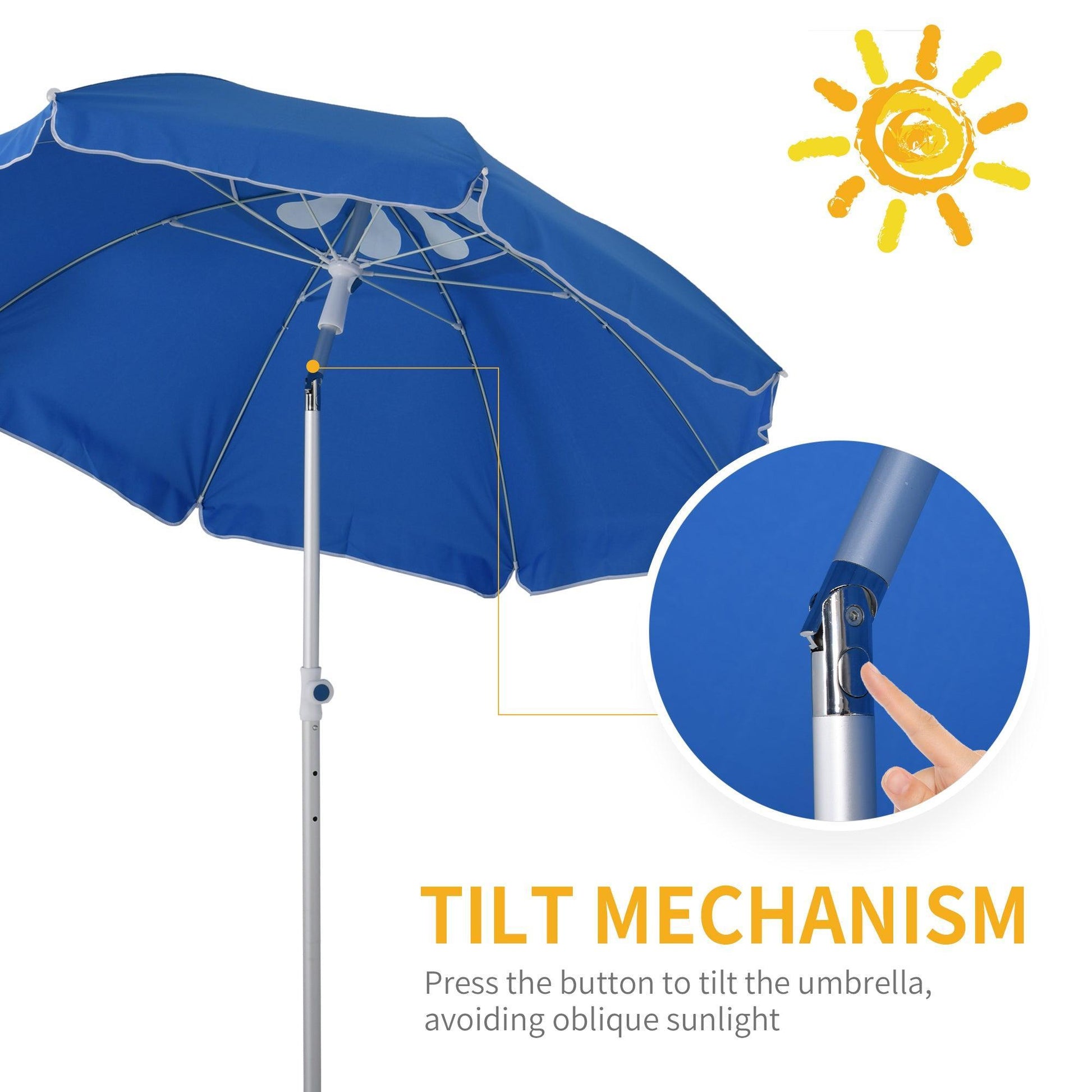 Outsunny Portable Blue Beach Umbrella: Adjustable Tilt, Carry Bag - ALL4U RETAILER LTD