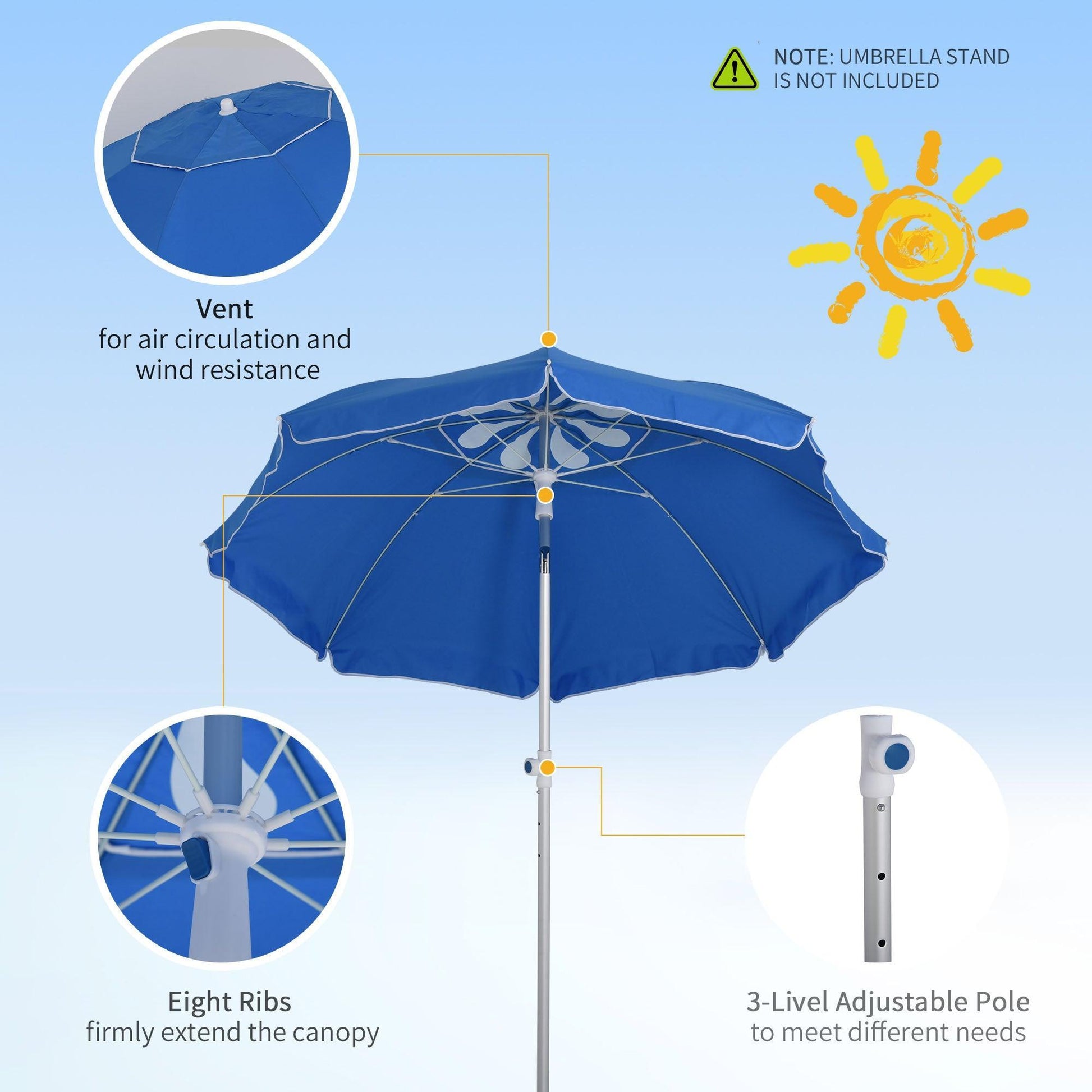 Outsunny Portable Blue Beach Umbrella: Adjustable Tilt, Carry Bag - ALL4U RETAILER LTD