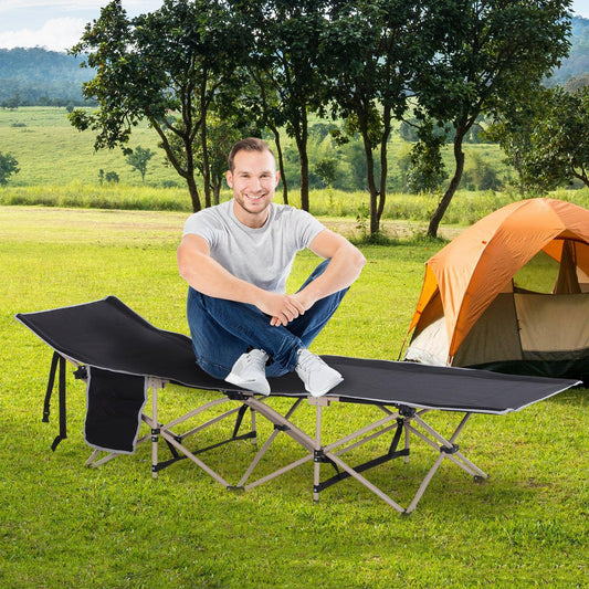 Outsunny Portable Camping Cot - Single Person, Black - ALL4U RETAILER LTD