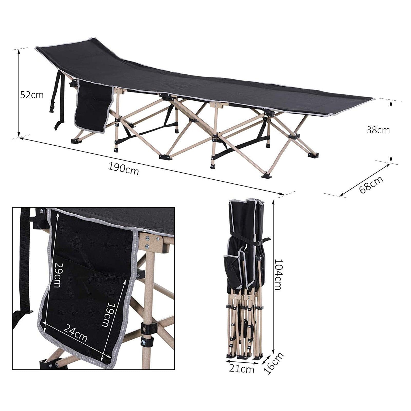 Outsunny Portable Camping Cot - Single Person, Black - ALL4U RETAILER LTD