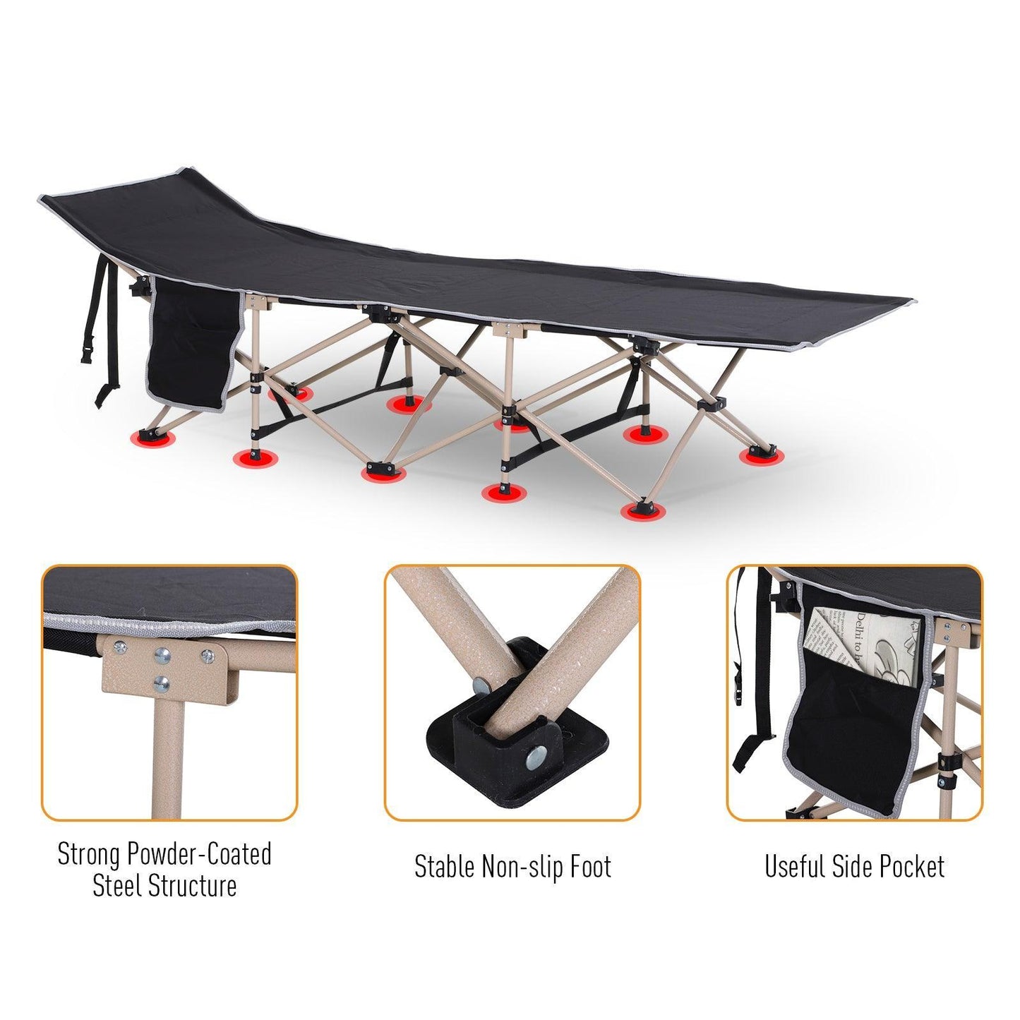 Outsunny Portable Camping Cot - Single Person, Black - ALL4U RETAILER LTD