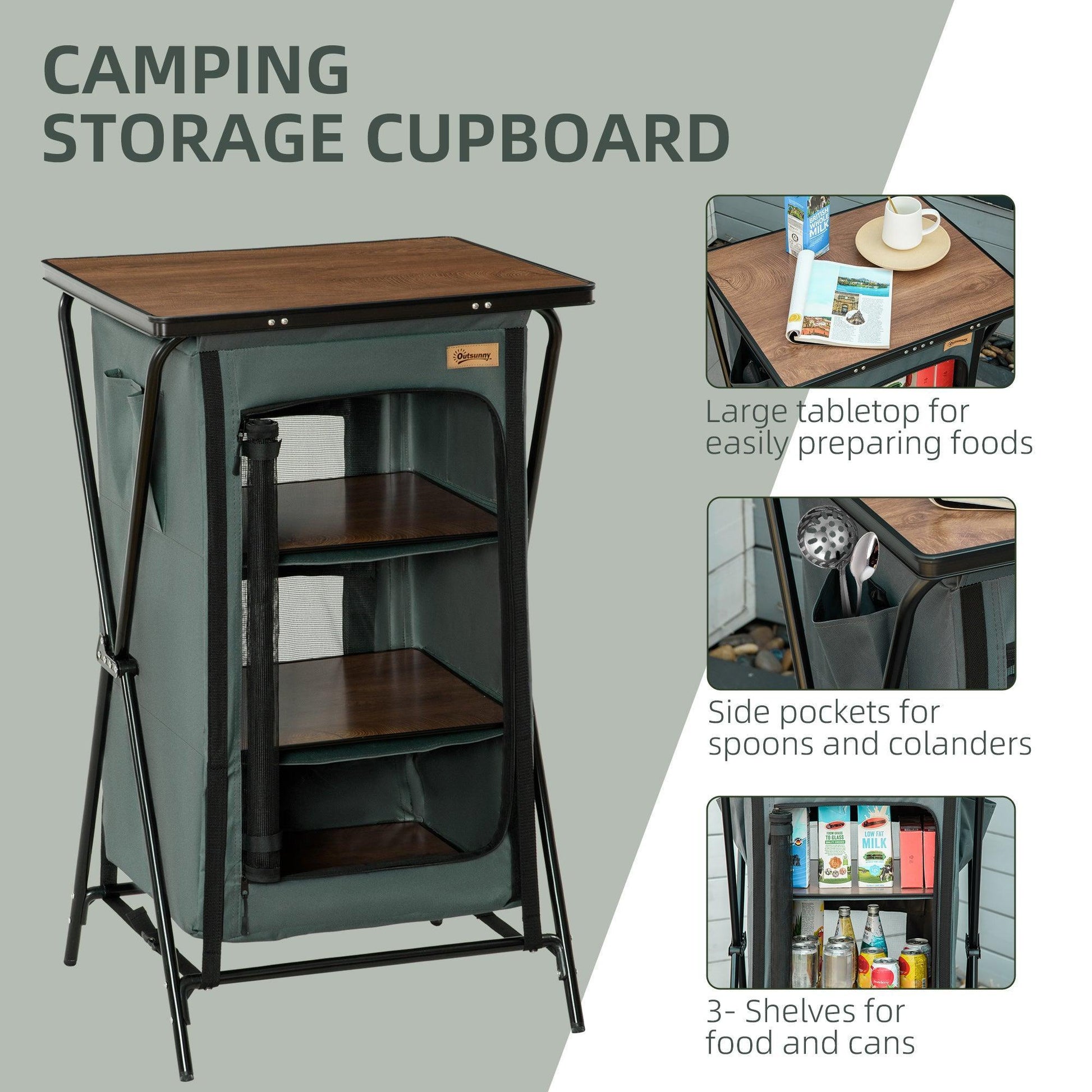 Outsunny Portable Camping Cupboard: Organised Kitchen Station - ALL4U RETAILER LTD