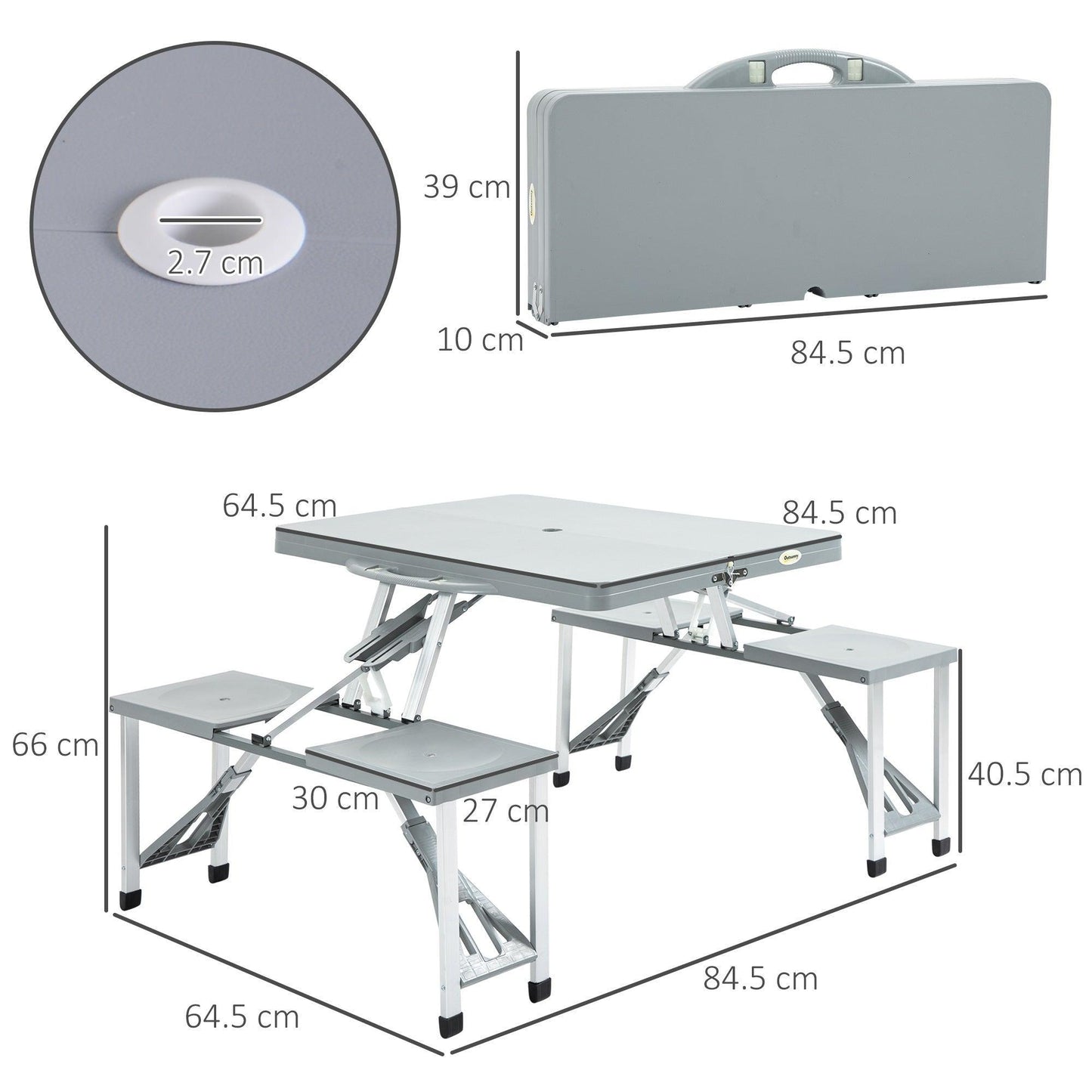 Outsunny Portable Camping Table with Seats and Umbrella Hole - ALL4U RETAILER LTD