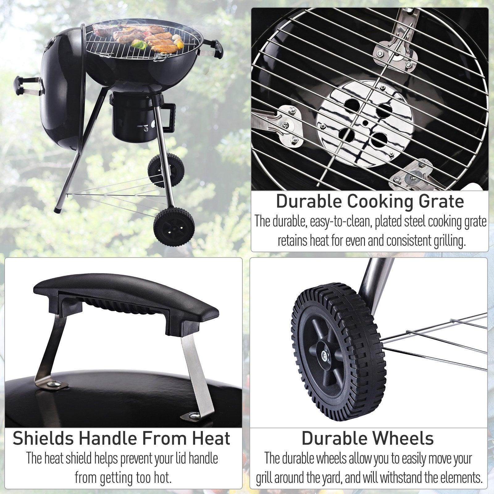 Outsunny Portable Charcoal BBQ Grill with Shelves & Thermometer - ALL4U RETAILER LTD