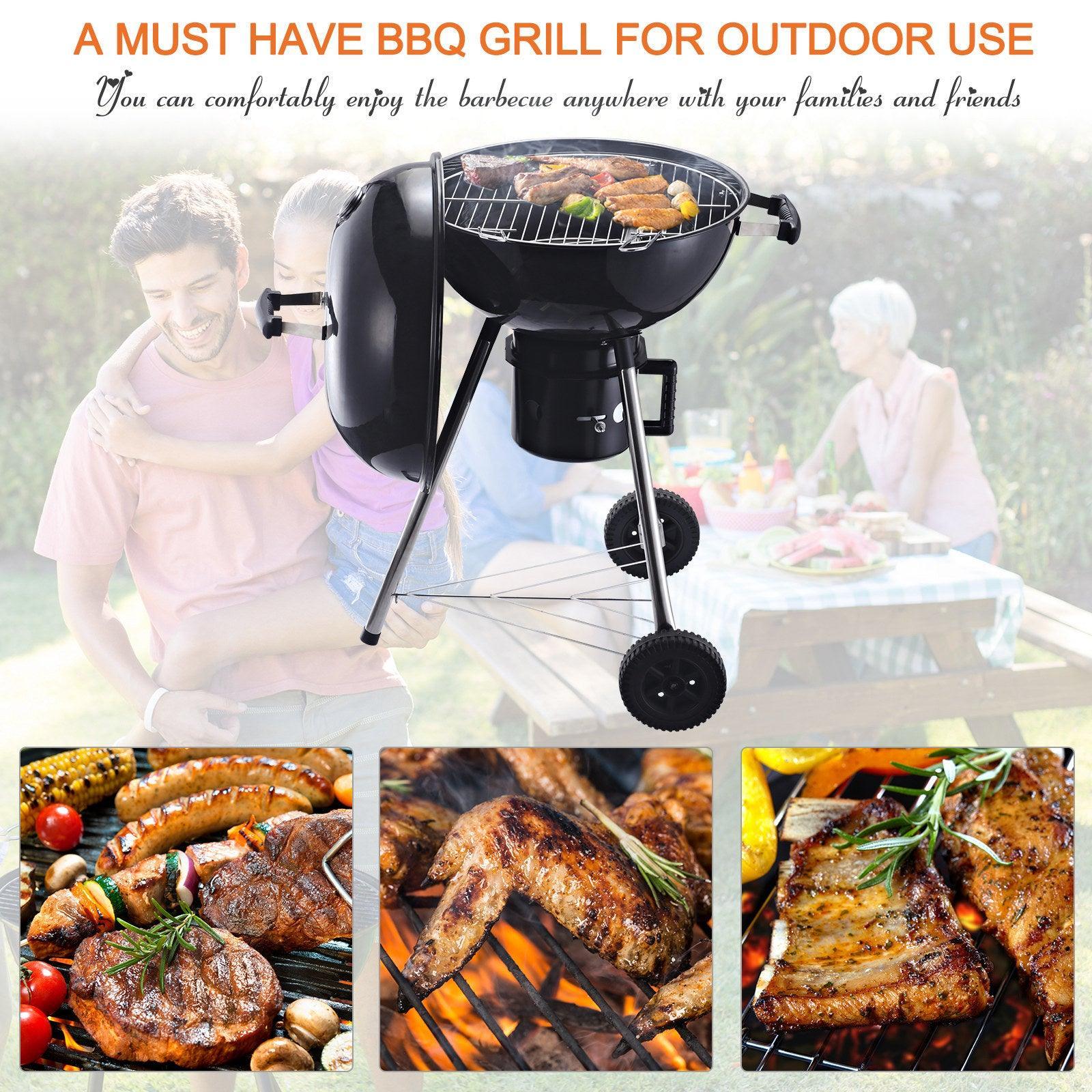 Outsunny Portable Charcoal BBQ Grill with Shelves & Thermometer - ALL4U RETAILER LTD