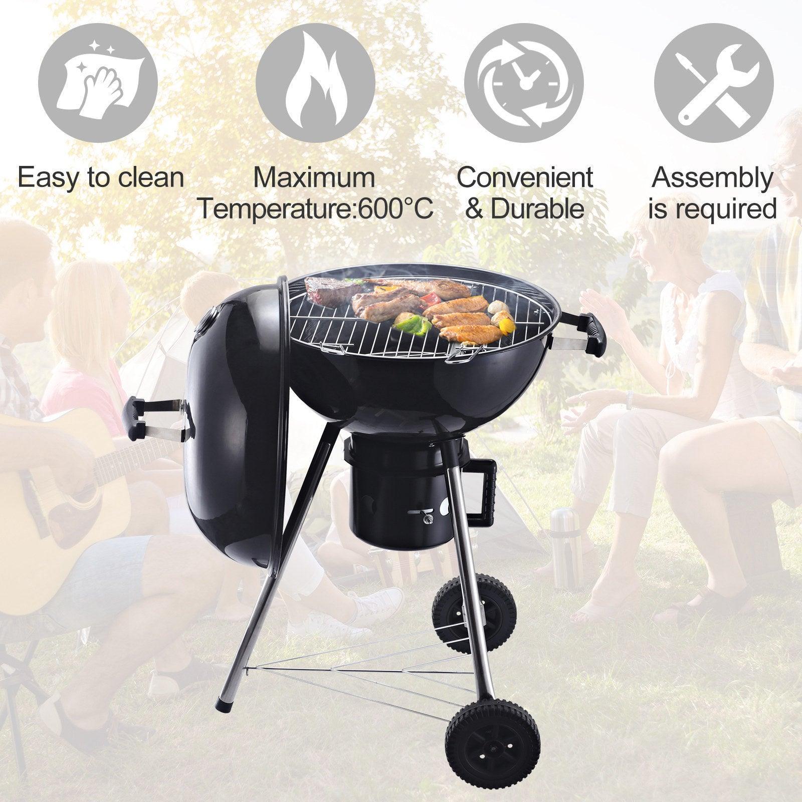 Outsunny Portable Charcoal BBQ Grill with Shelves & Thermometer - ALL4U RETAILER LTD