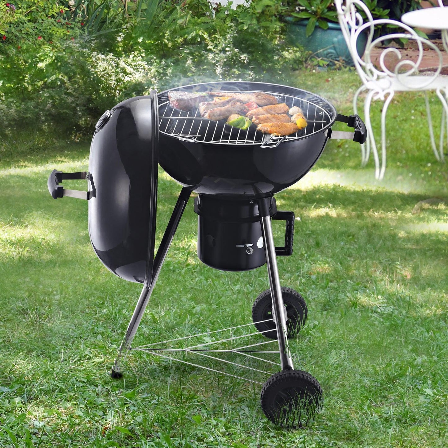 Outsunny Portable Charcoal BBQ Grill with Shelves & Thermometer - ALL4U RETAILER LTD